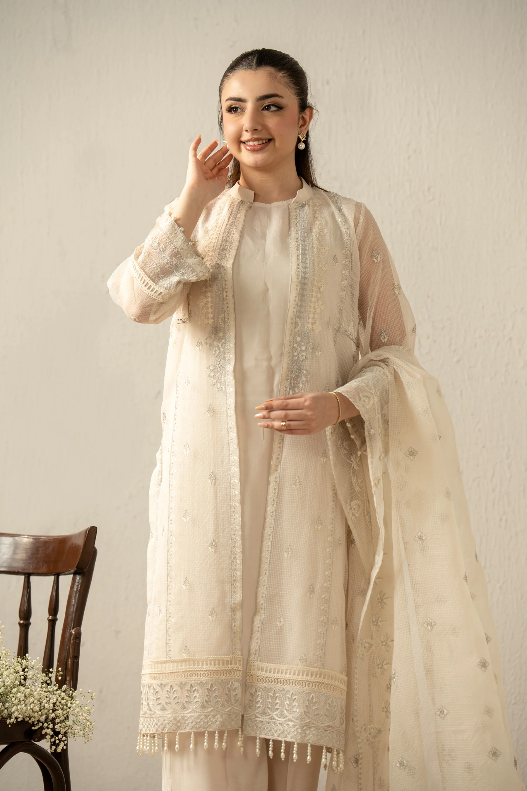 EMBROIDERED ORGANZA STITCHED 3 PIECE SUIT - Image 5
