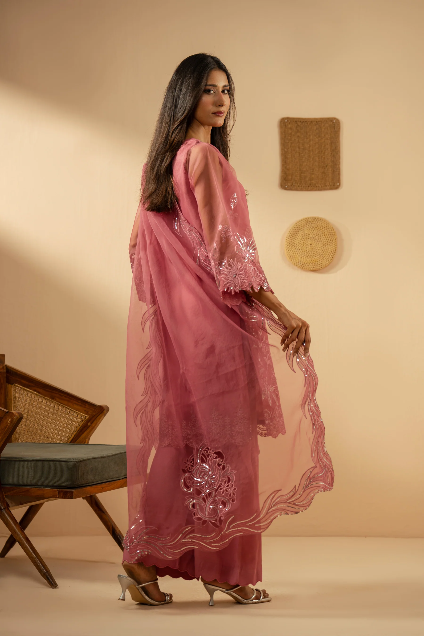 EMBROIDERED ORGANZA STITCHED 3 PIECE SUIT - Image 5