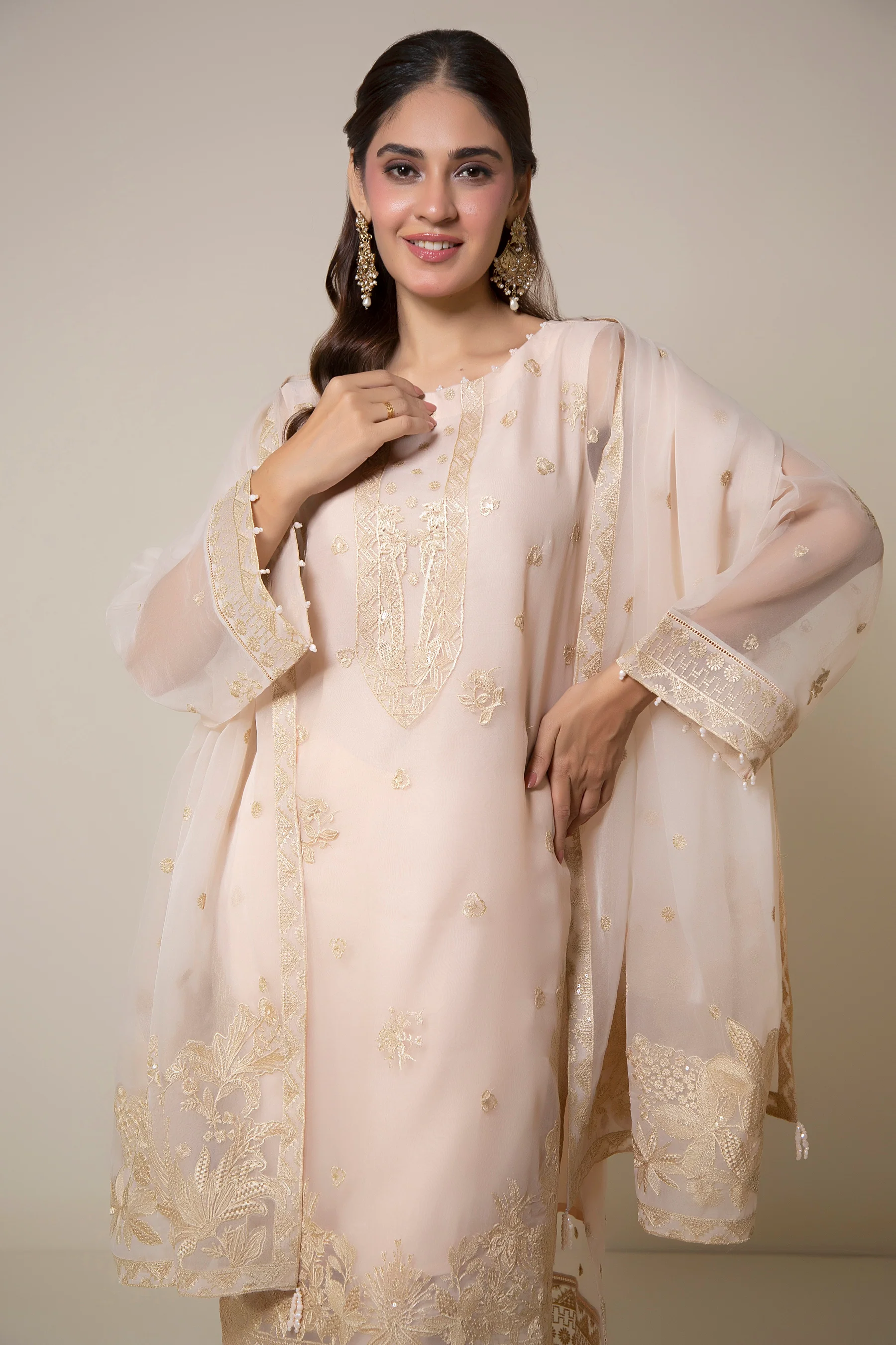 EMBROIDERED ORGANZA STITCHED 3 PIECE SUIT - Image 3