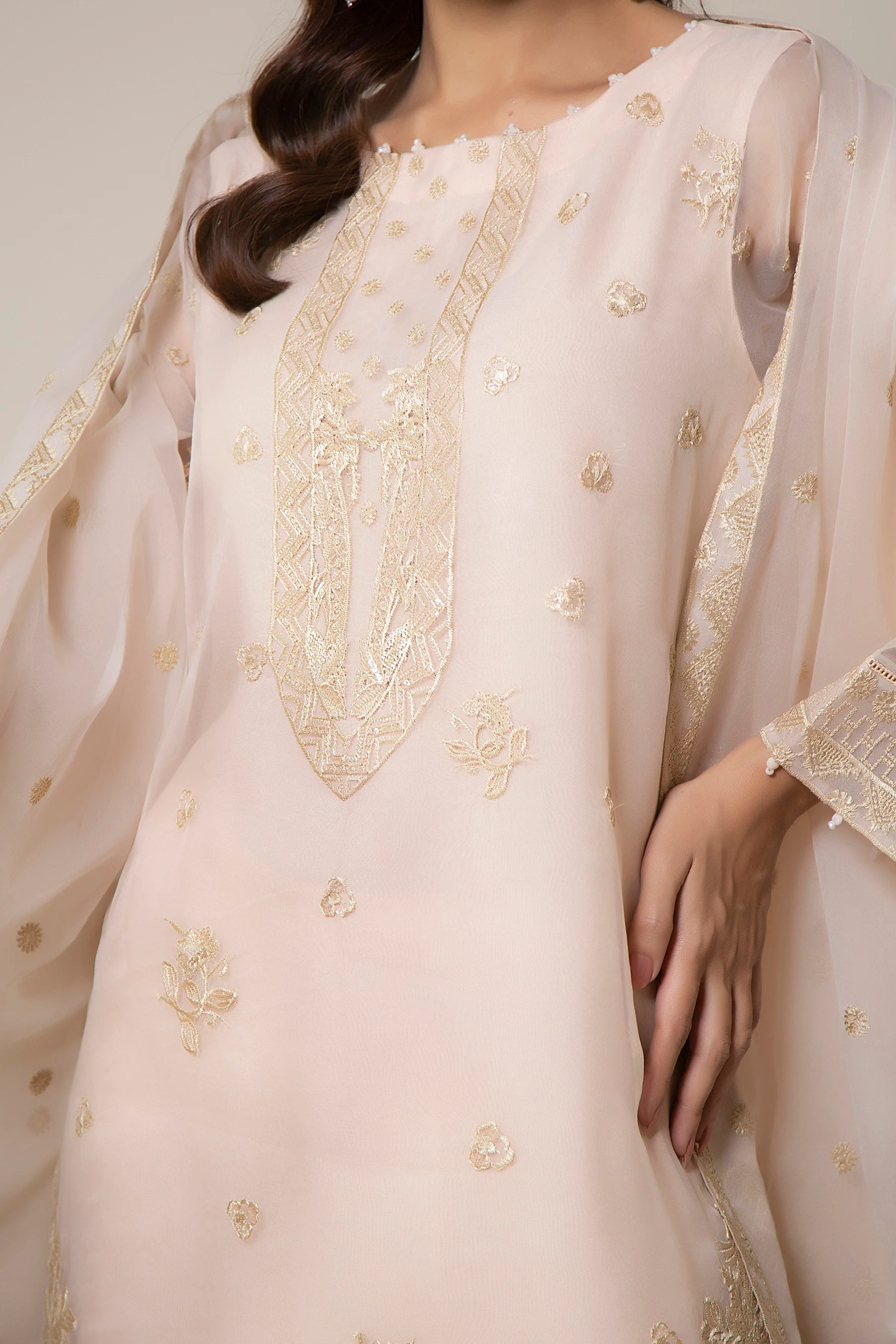 EMBROIDERED ORGANZA STITCHED 3 PIECE SUIT - Image 4