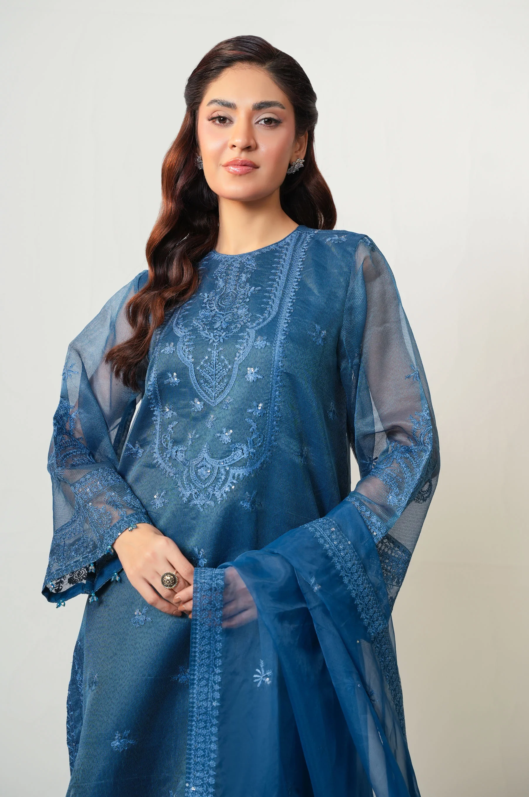 EMBROIDERED ORGANZA STITCHED 3 PIECE SUIT - Image 5