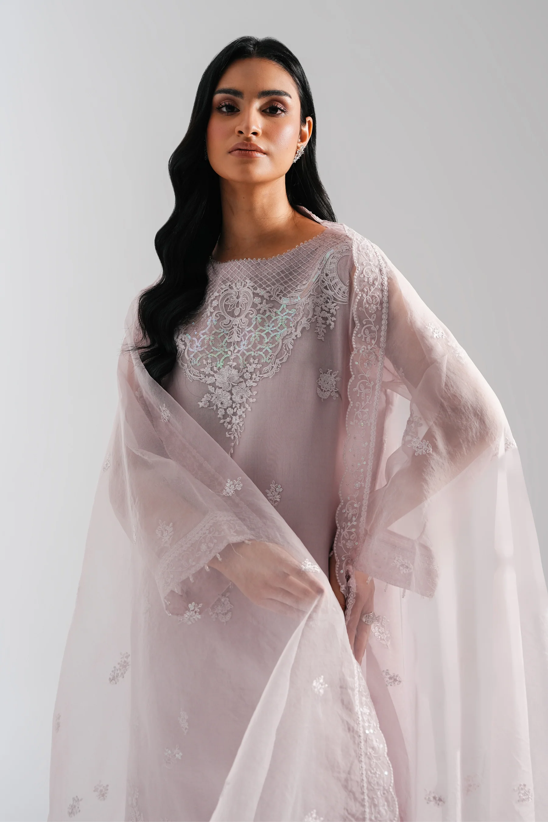EMBROIDERED ORGANZA STITCHED 3 PIECE SUIT - Image 3