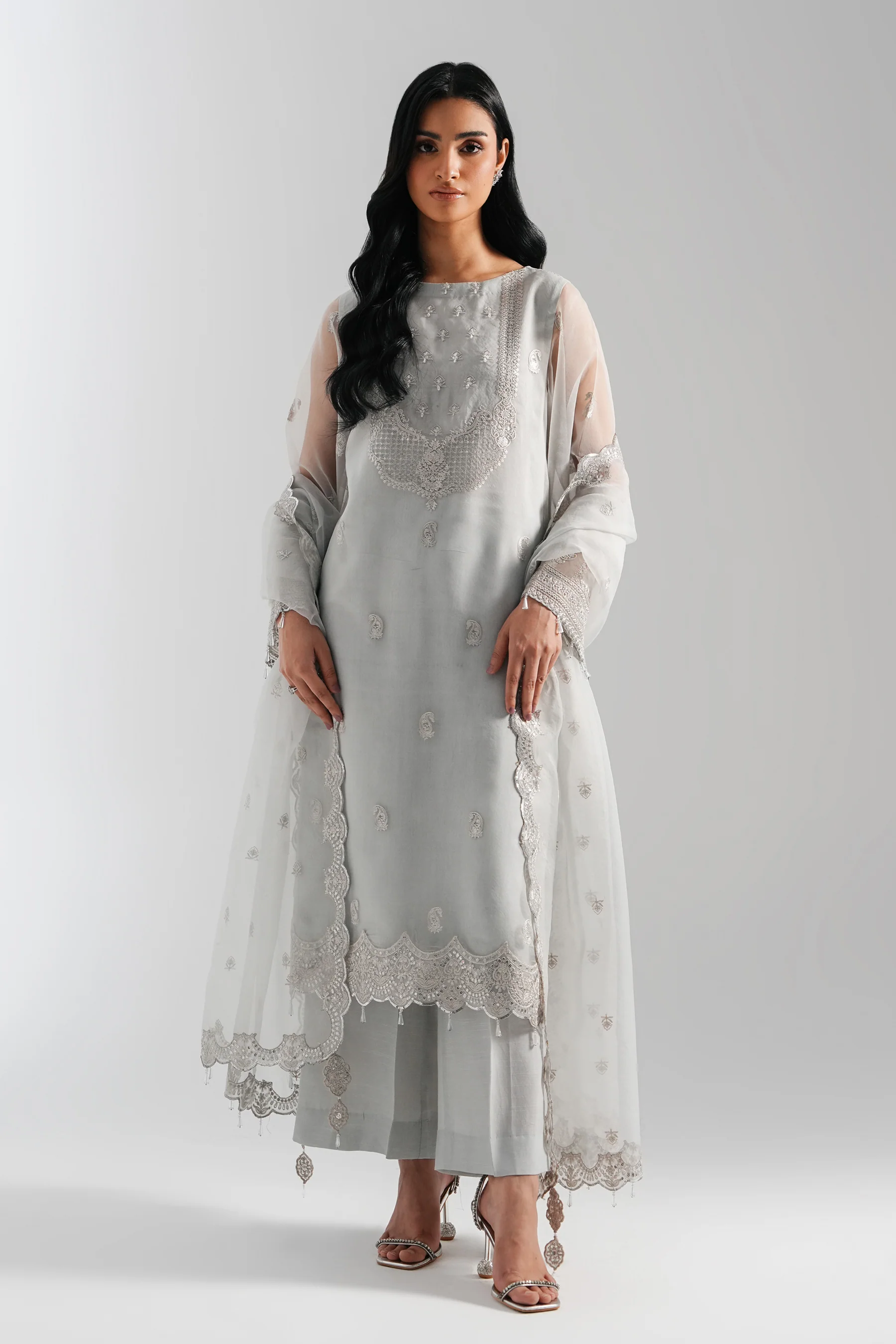 EMBROIDERED ORGANZA STITCHED 3 PIECE SUIT - Image 3