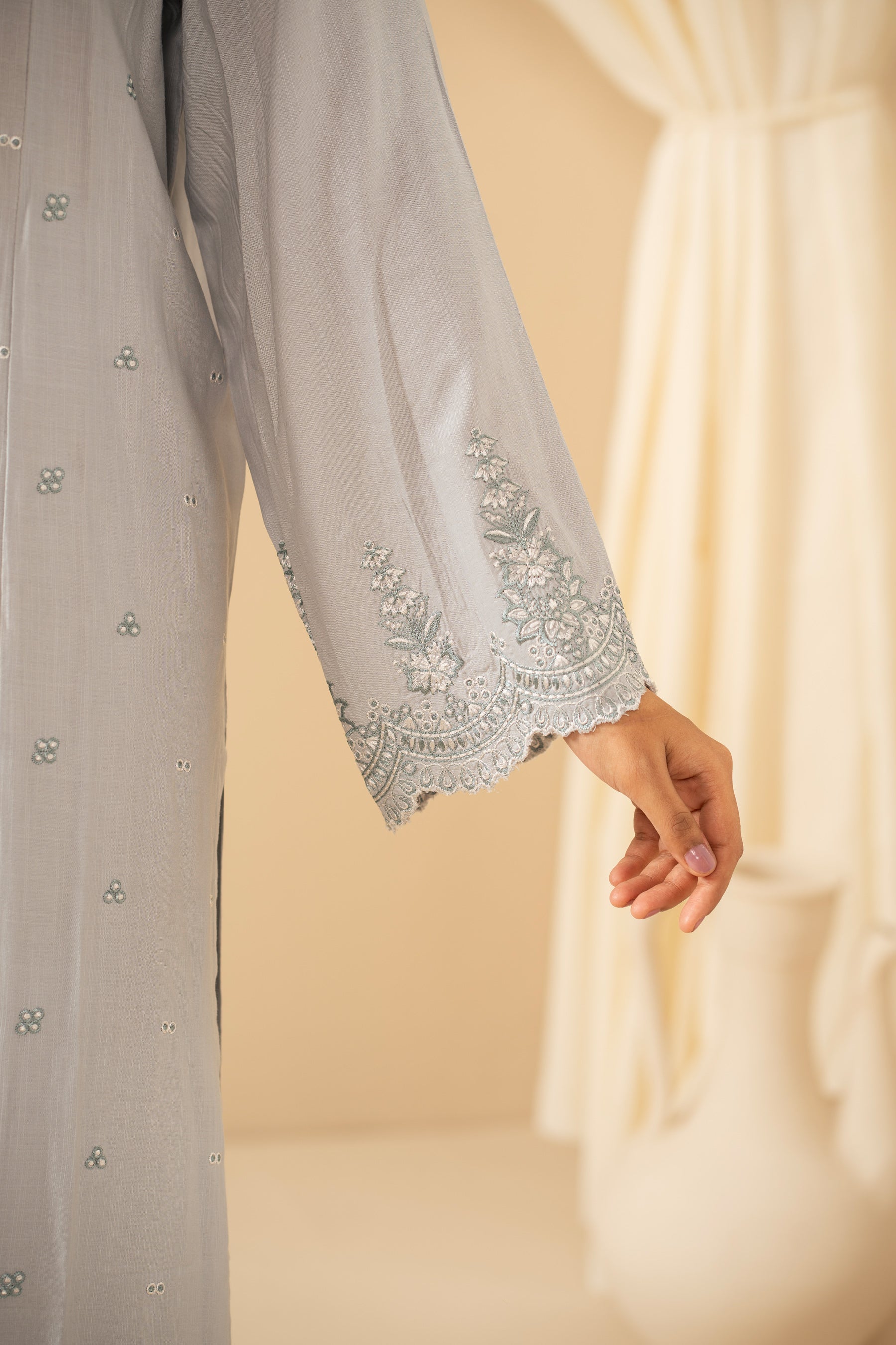 EMBROIDERED RAW SILK STITCHED 2 PIECE SUIT - Image 3