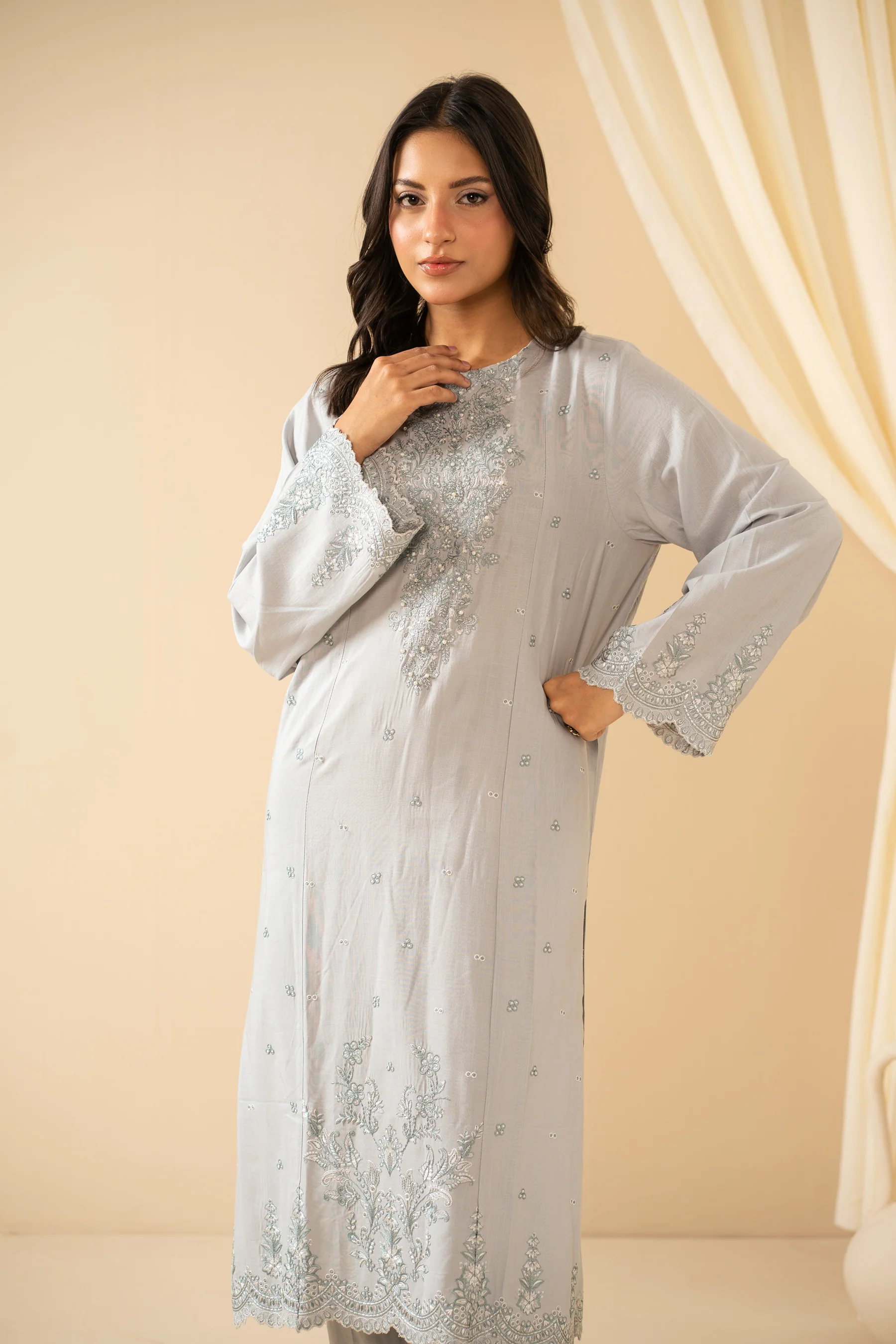 EMBROIDERED RAW SILK STITCHED 2 PIECE SUIT - Image 4