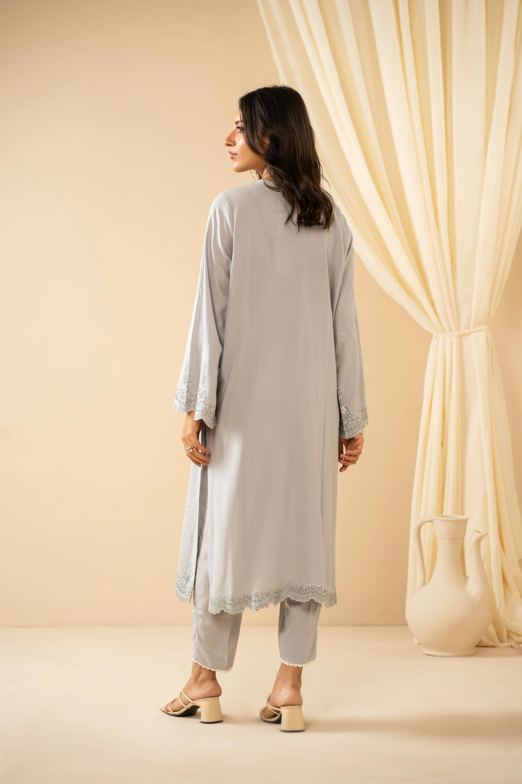 EMBROIDERED RAW SILK STITCHED 2 PIECE SUIT - Image 6