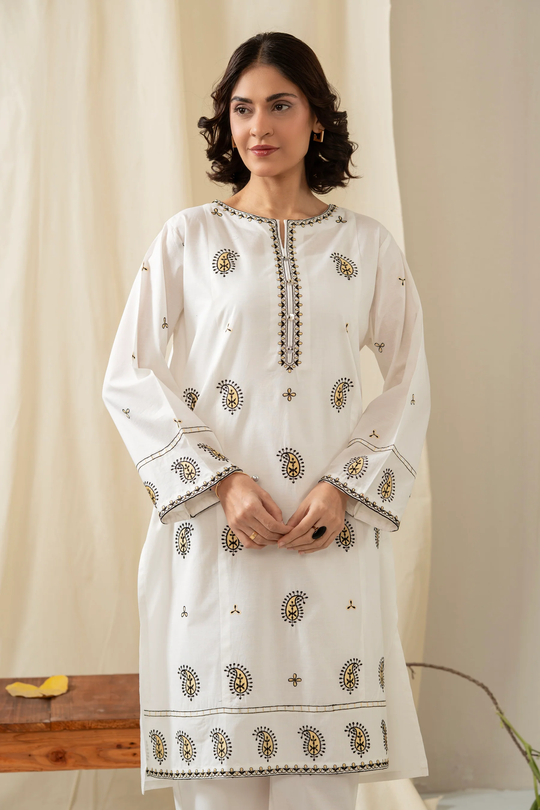 EMBROIDERED SLUB STITCHED SHIRT BOTTOM SUIT - Image 6