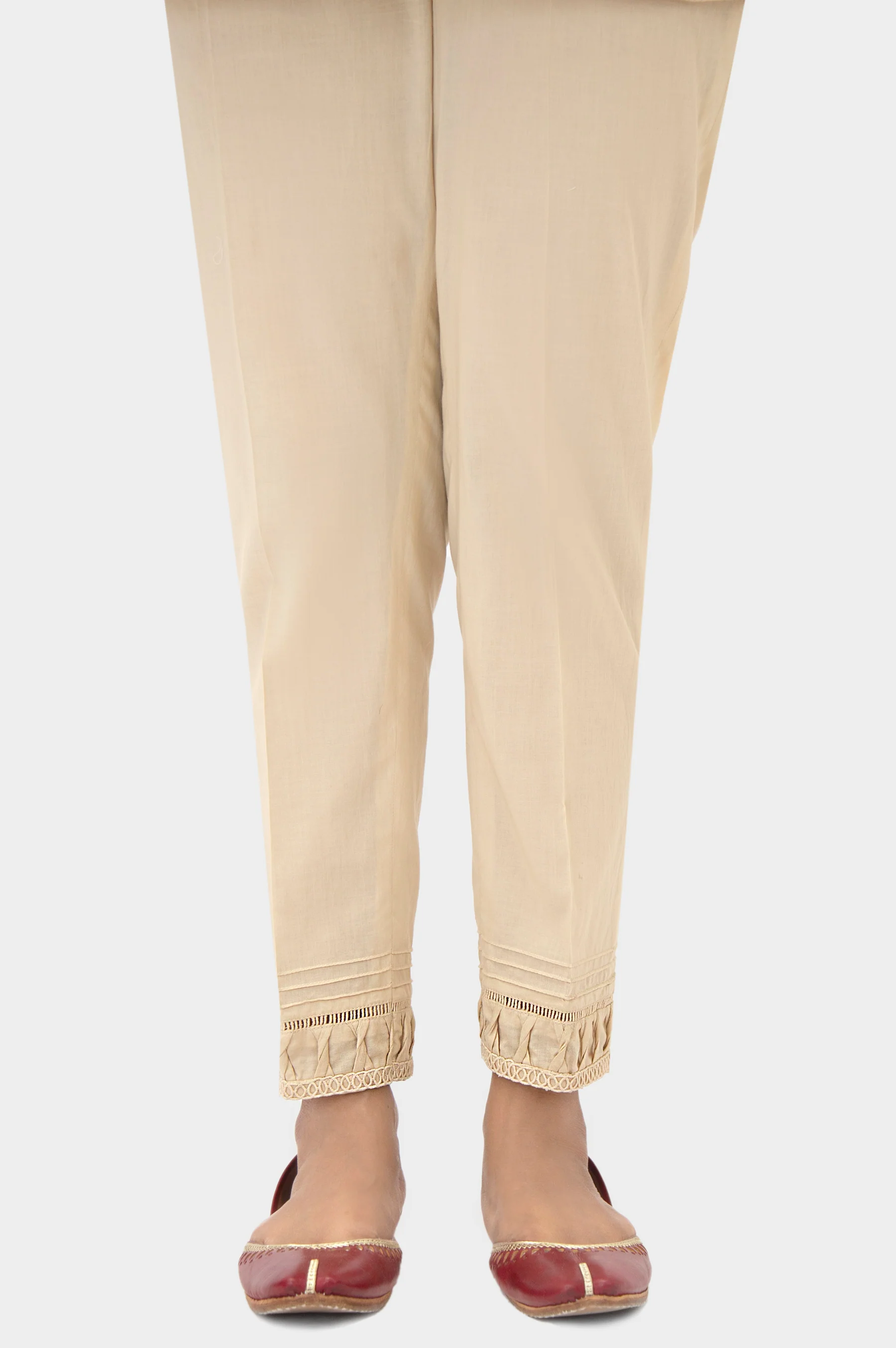 Embellished Cambric Cigeratte Pants - Beige