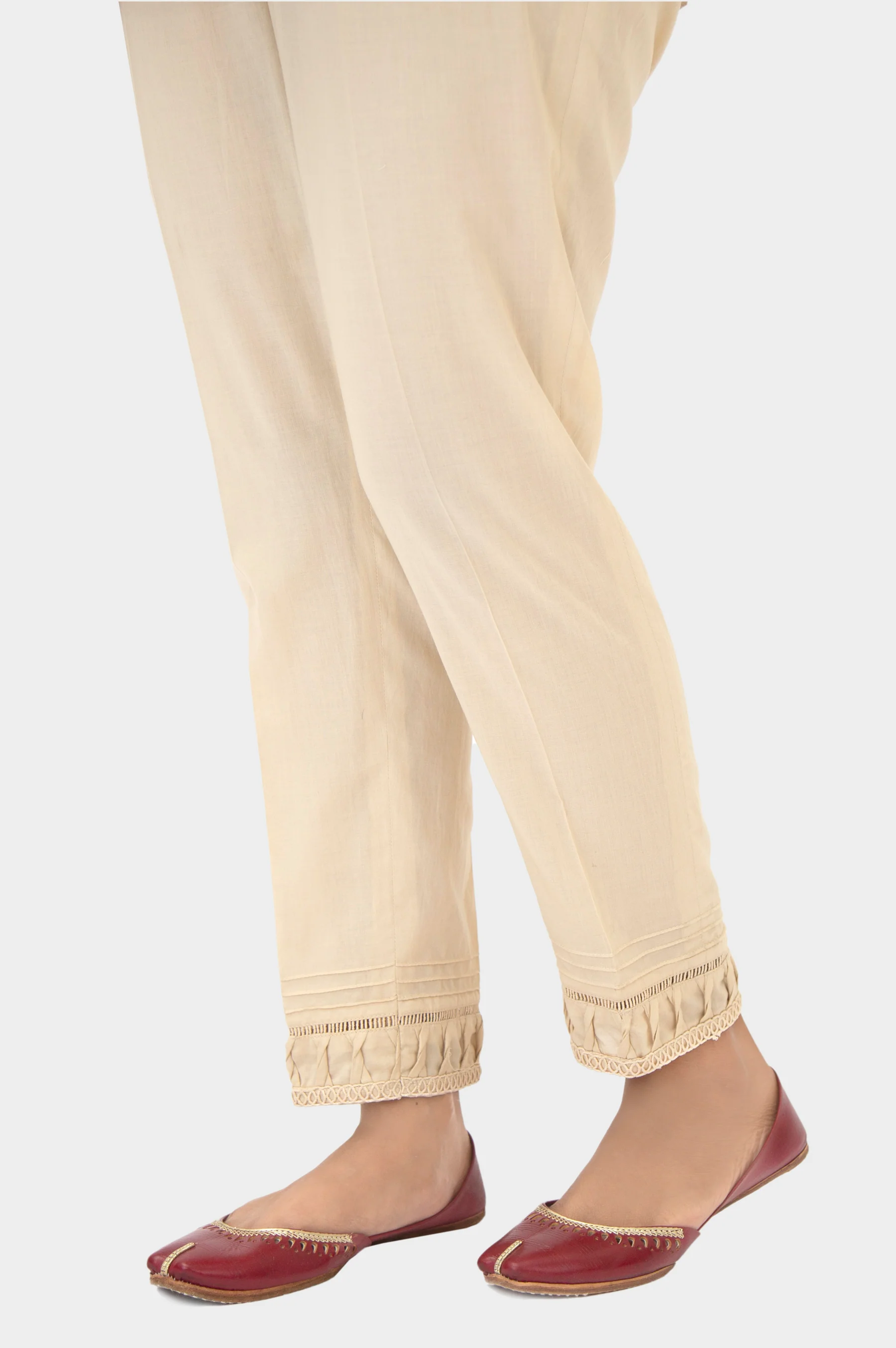 Embellished Cambric Cigeratte Pants - Beige - Image 2