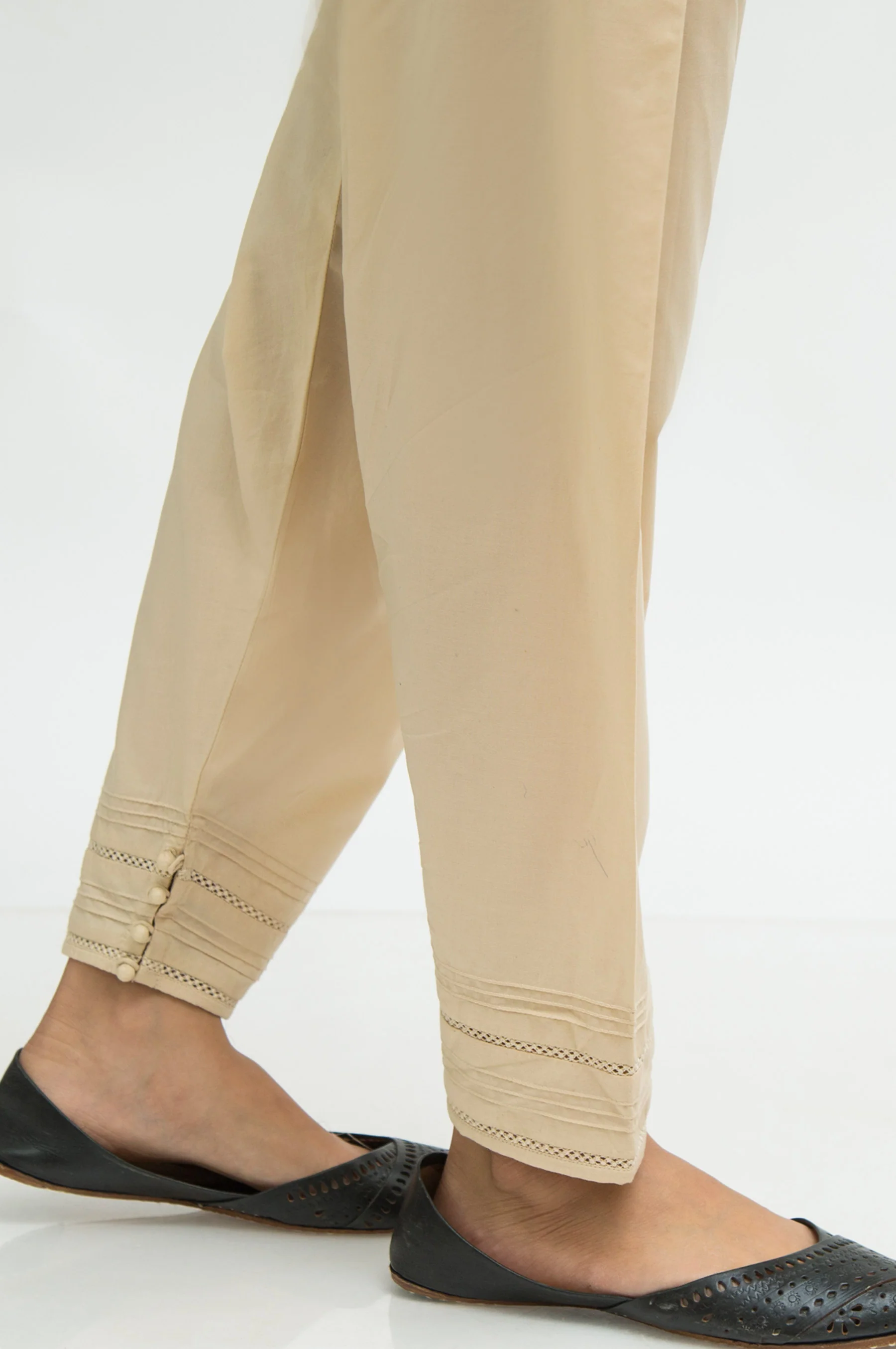 Embellished Cambric Shalwar - Beige - Image 3