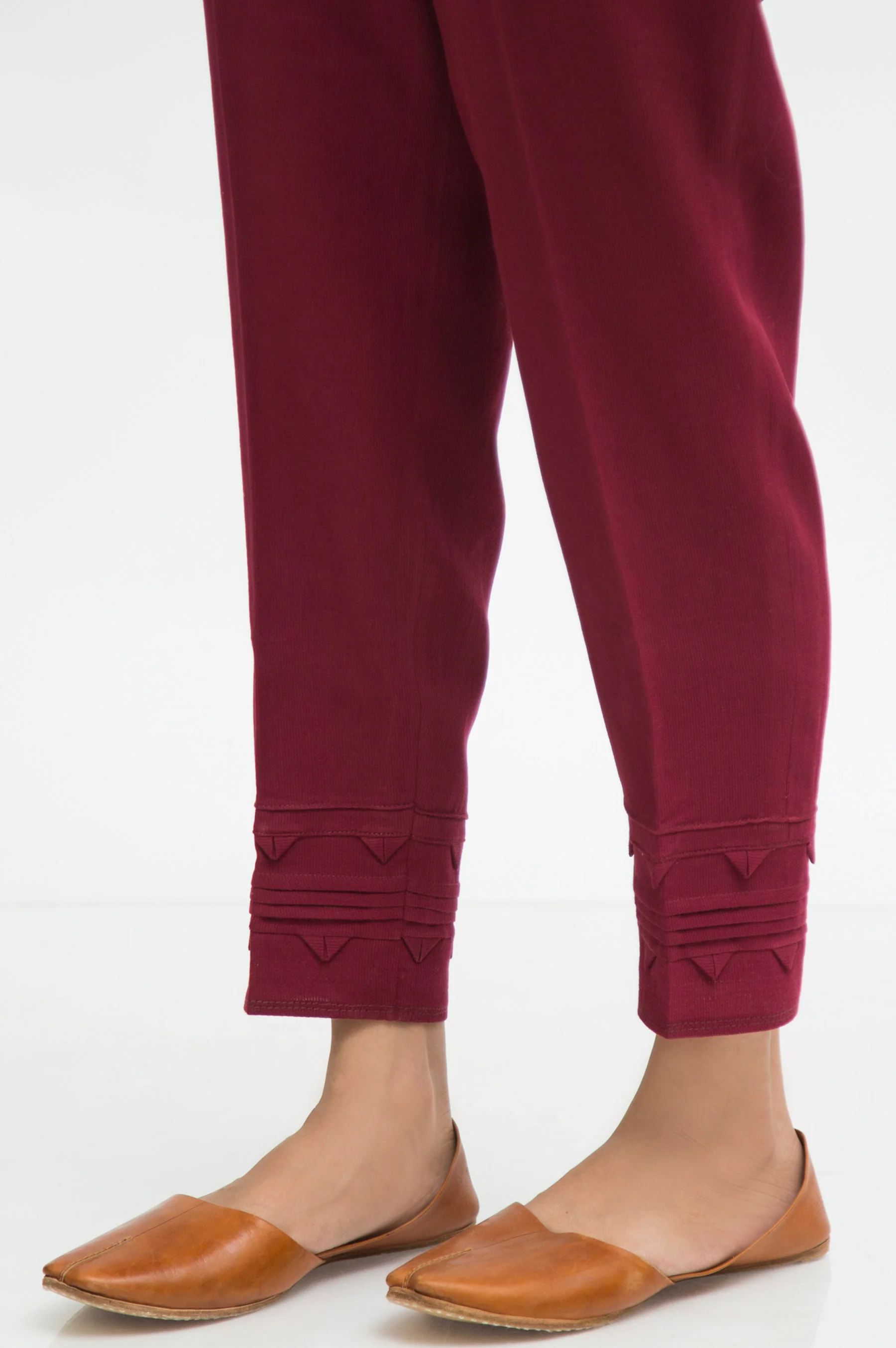 Embellished Cottel Cigarette Pants - Maroon - Image 3