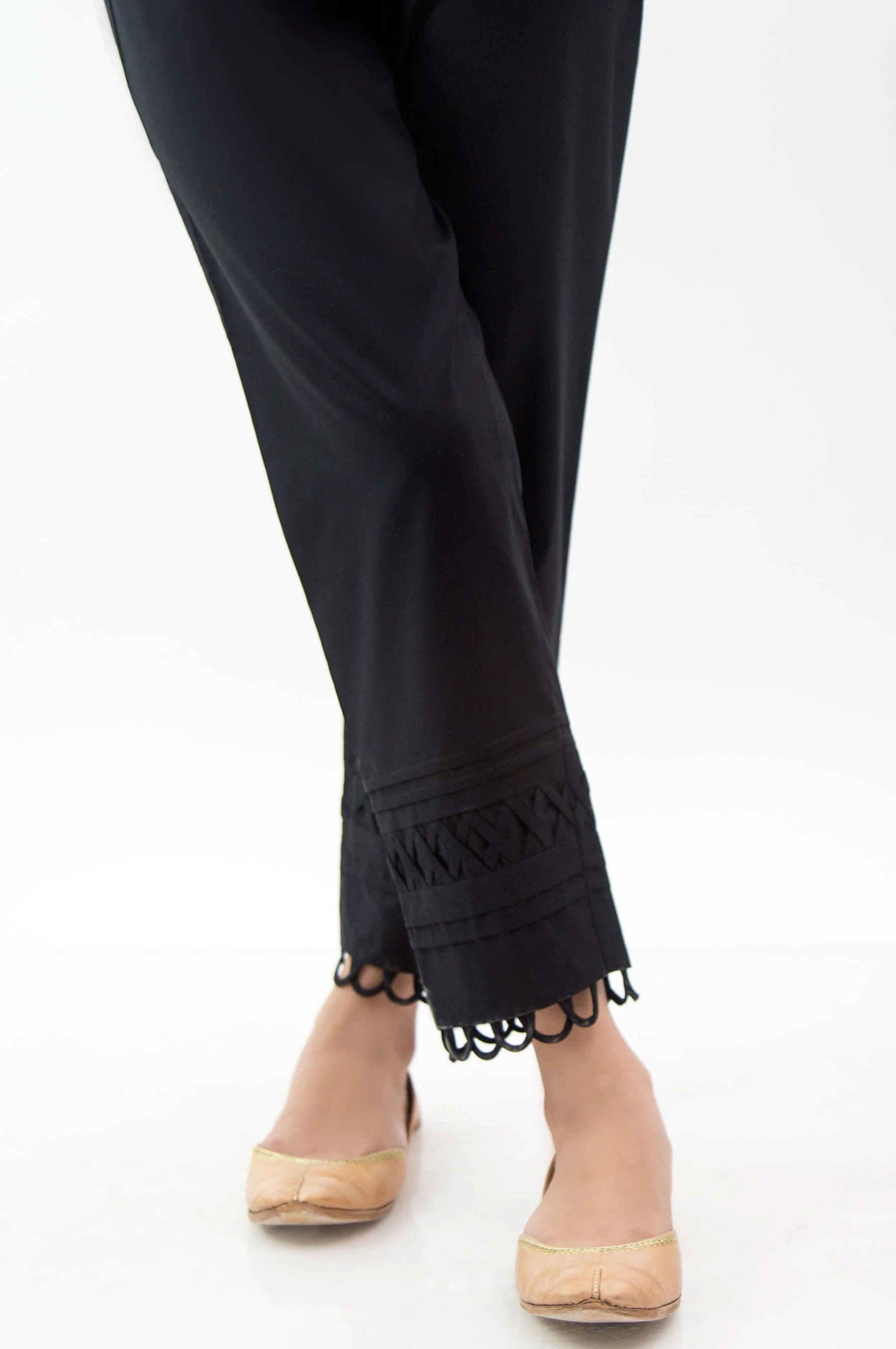 Embellished Cambric Cigarette Pants - Black