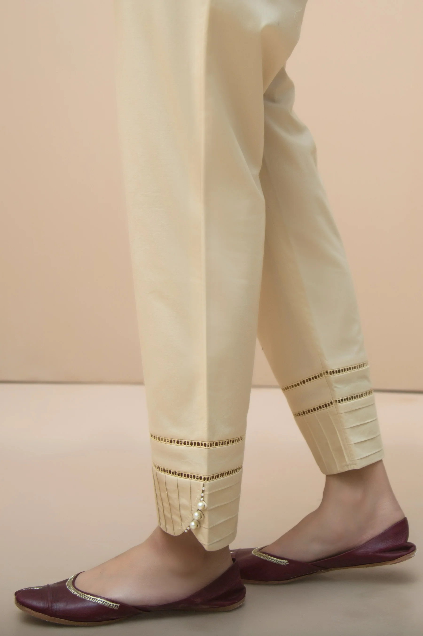 Embellished Cambric Cigarette Pants - Beige - Image 3