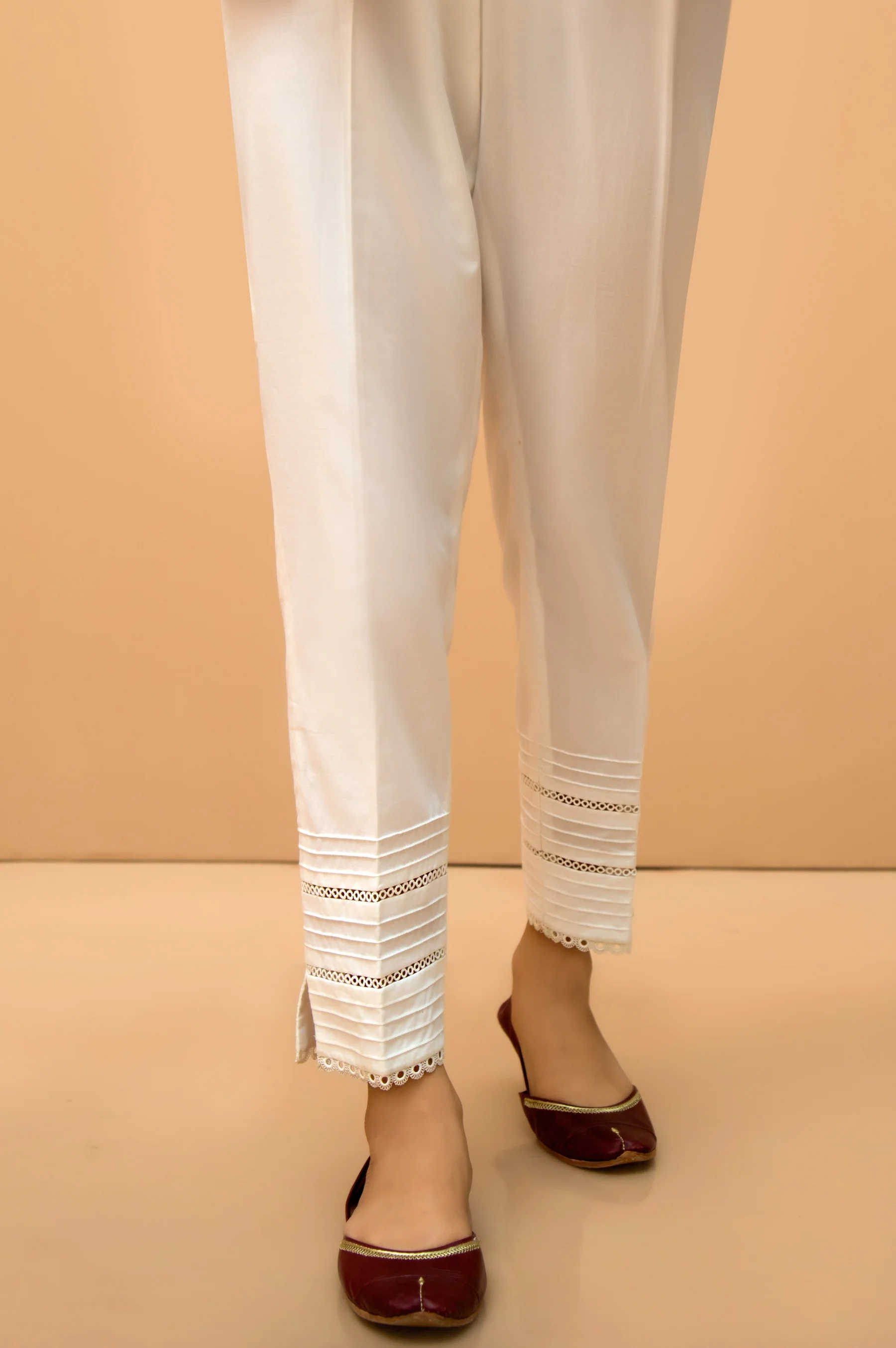 Embellished Cambric Cigarette Pants - White