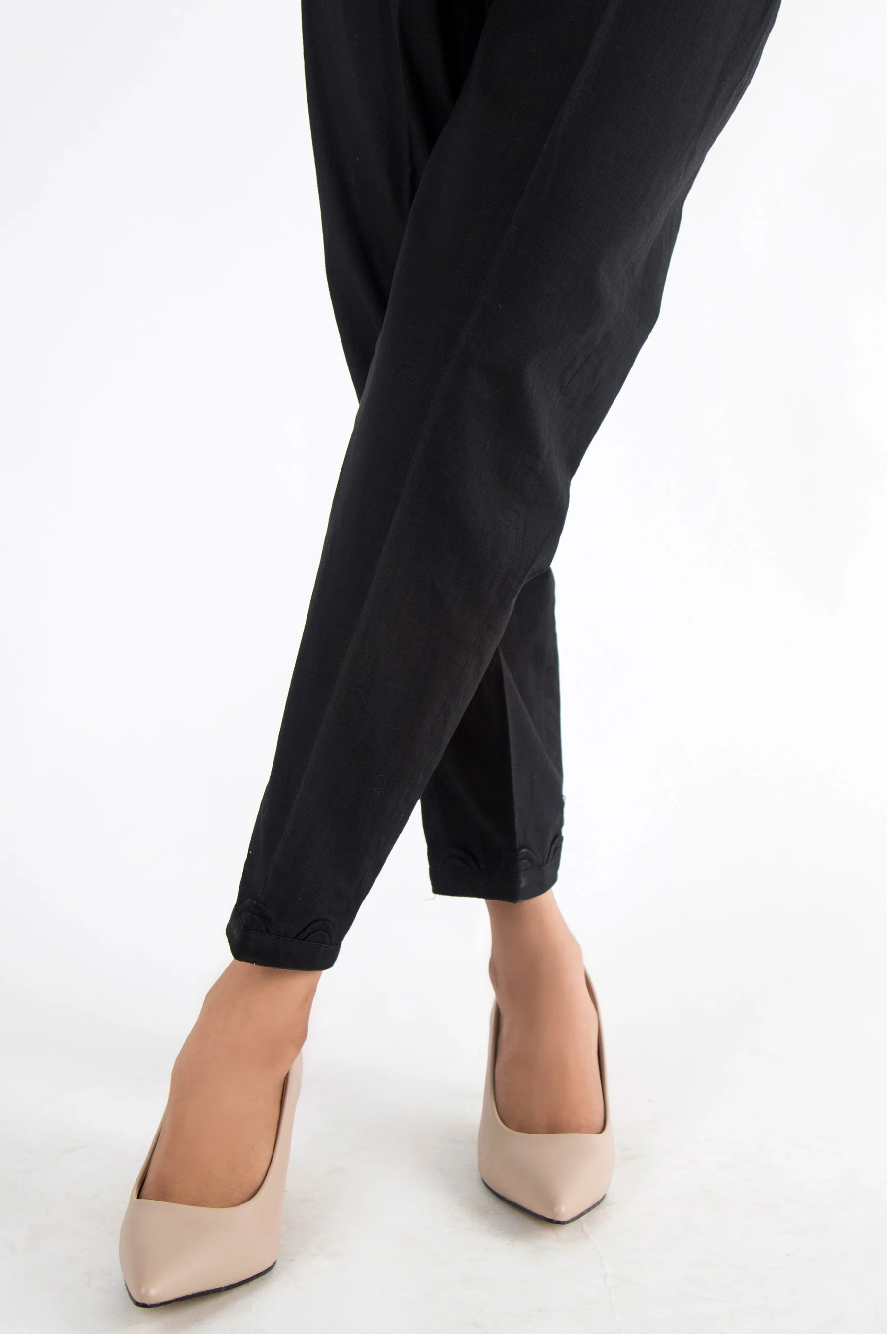 Embellished Cotton Slub Pants - Black - Image 2