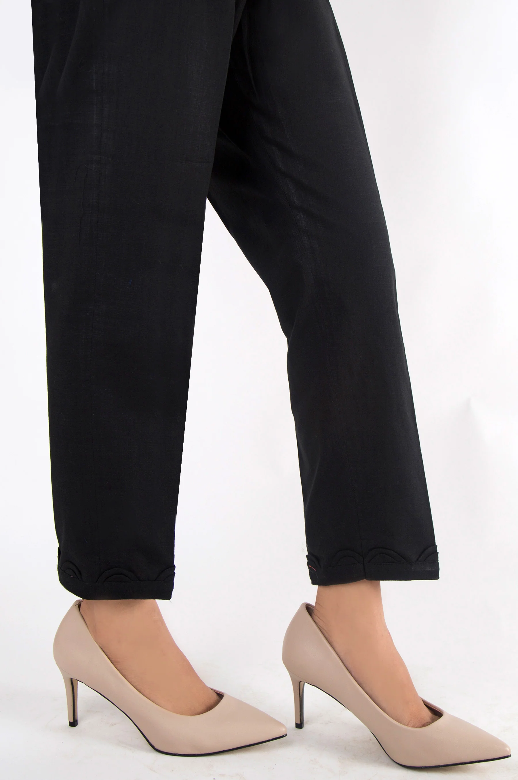 Embellished Cotton Slub Pants - Black - Image 3