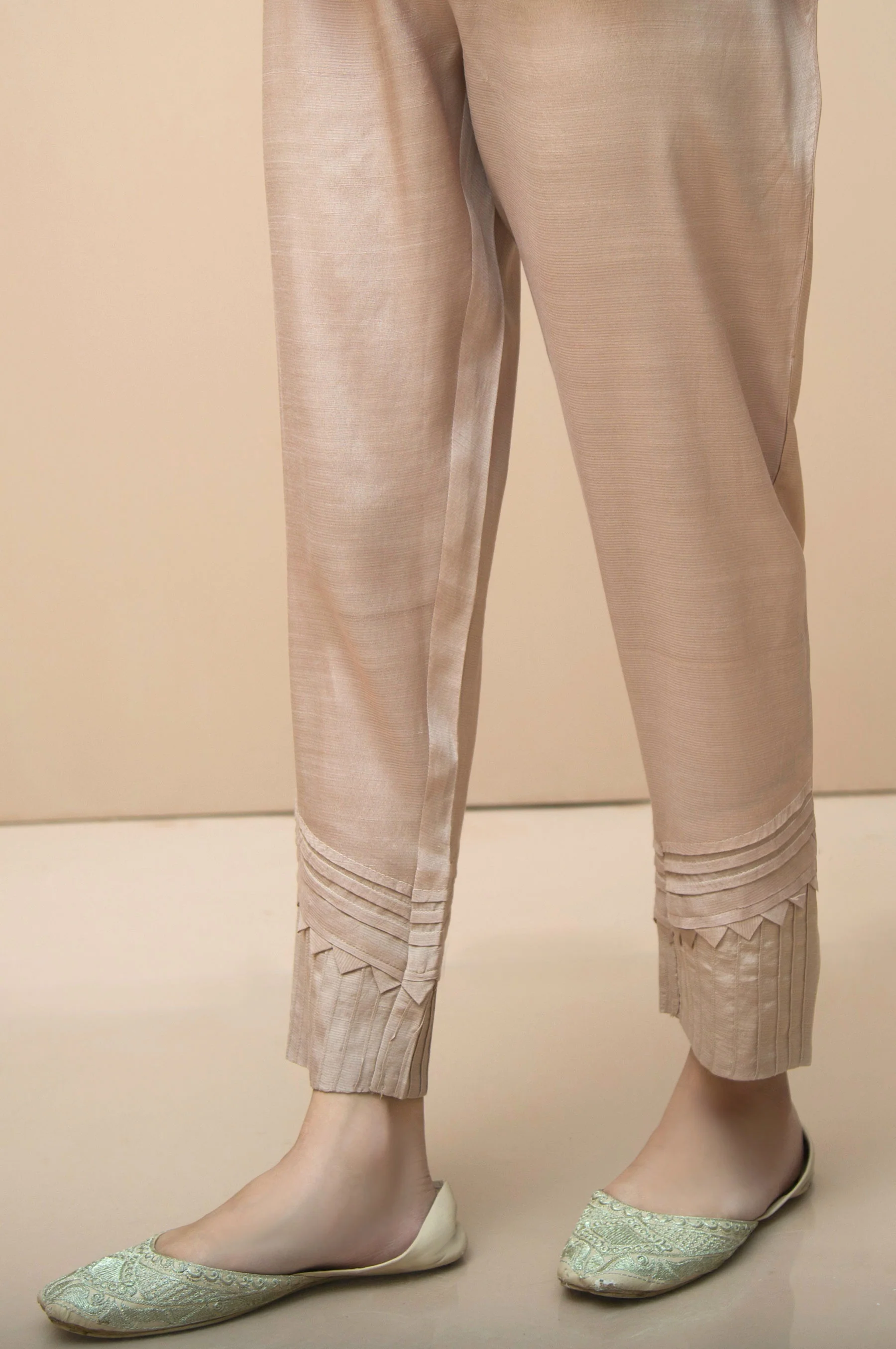 Embellished Raw Silk Cigarette Pants - Beige - Image 3