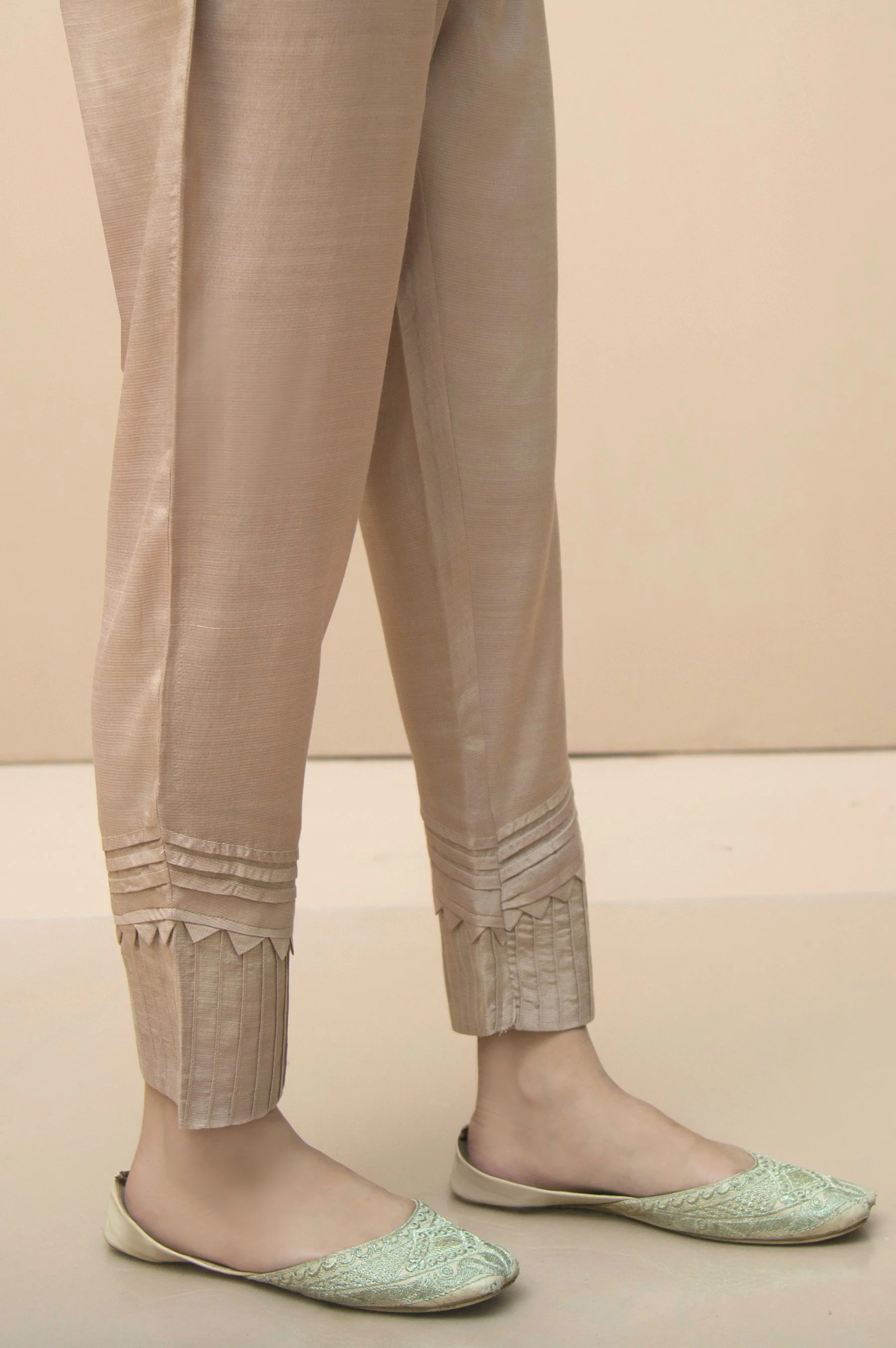 Embellished Raw Silk Cigarette Pants - Beige - Image 4