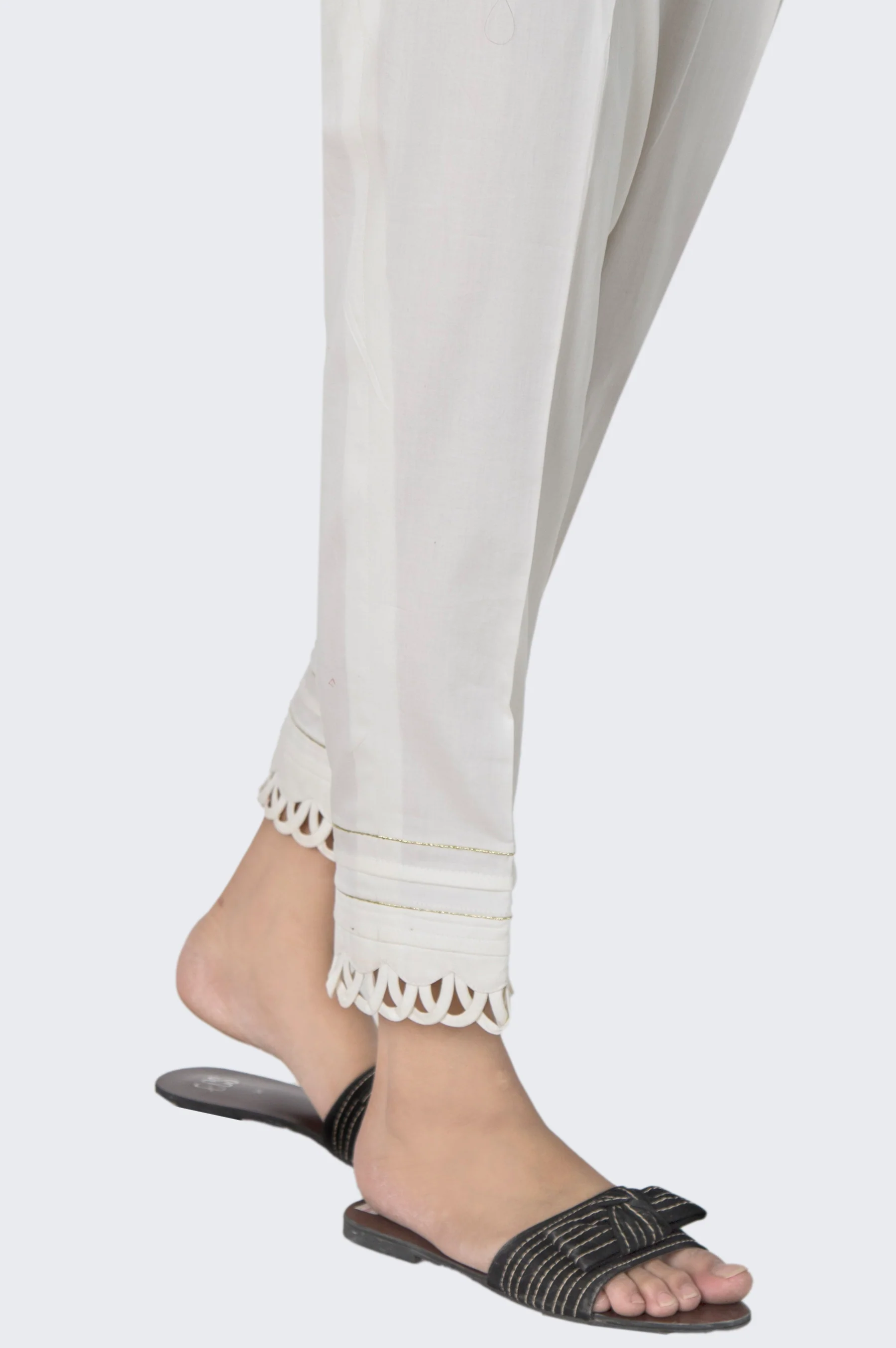 Embellished Cotton Satin Cigarette Pants - White - Image 3