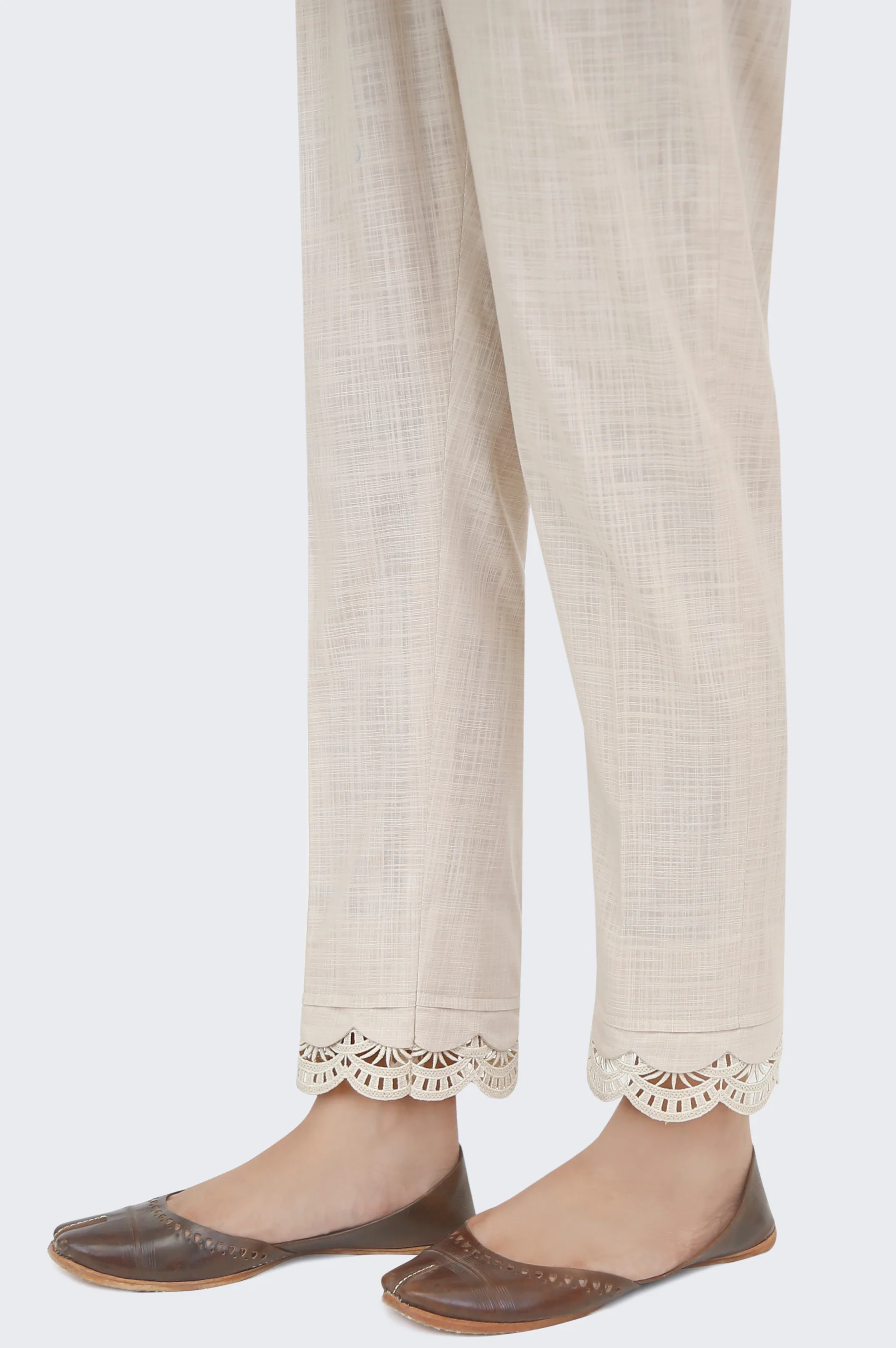 Embellished Cotton slub Cigarette Pants - Beige - Image 3