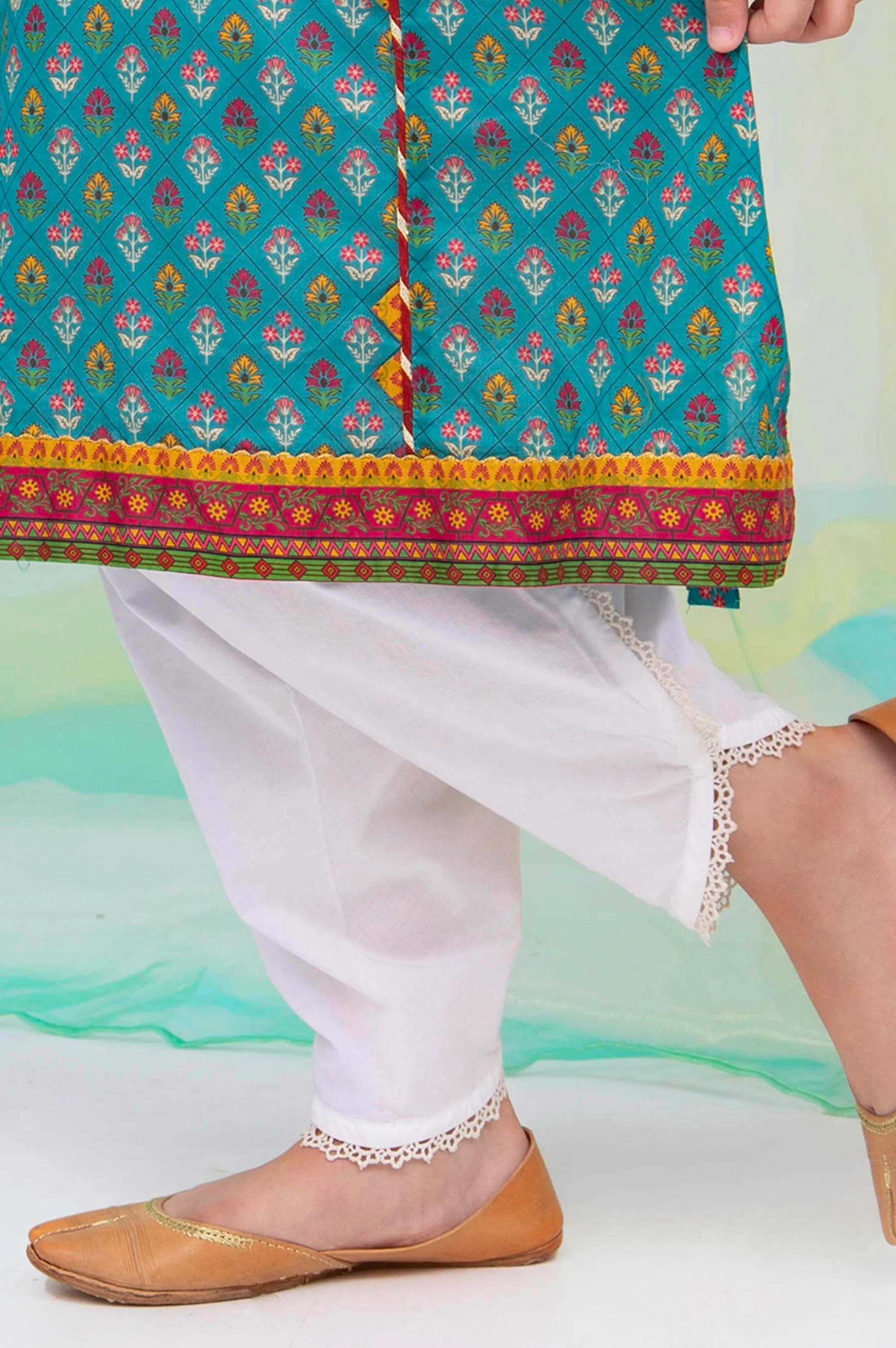 Embellished Cambric Junior Shalwar -White - Image 4