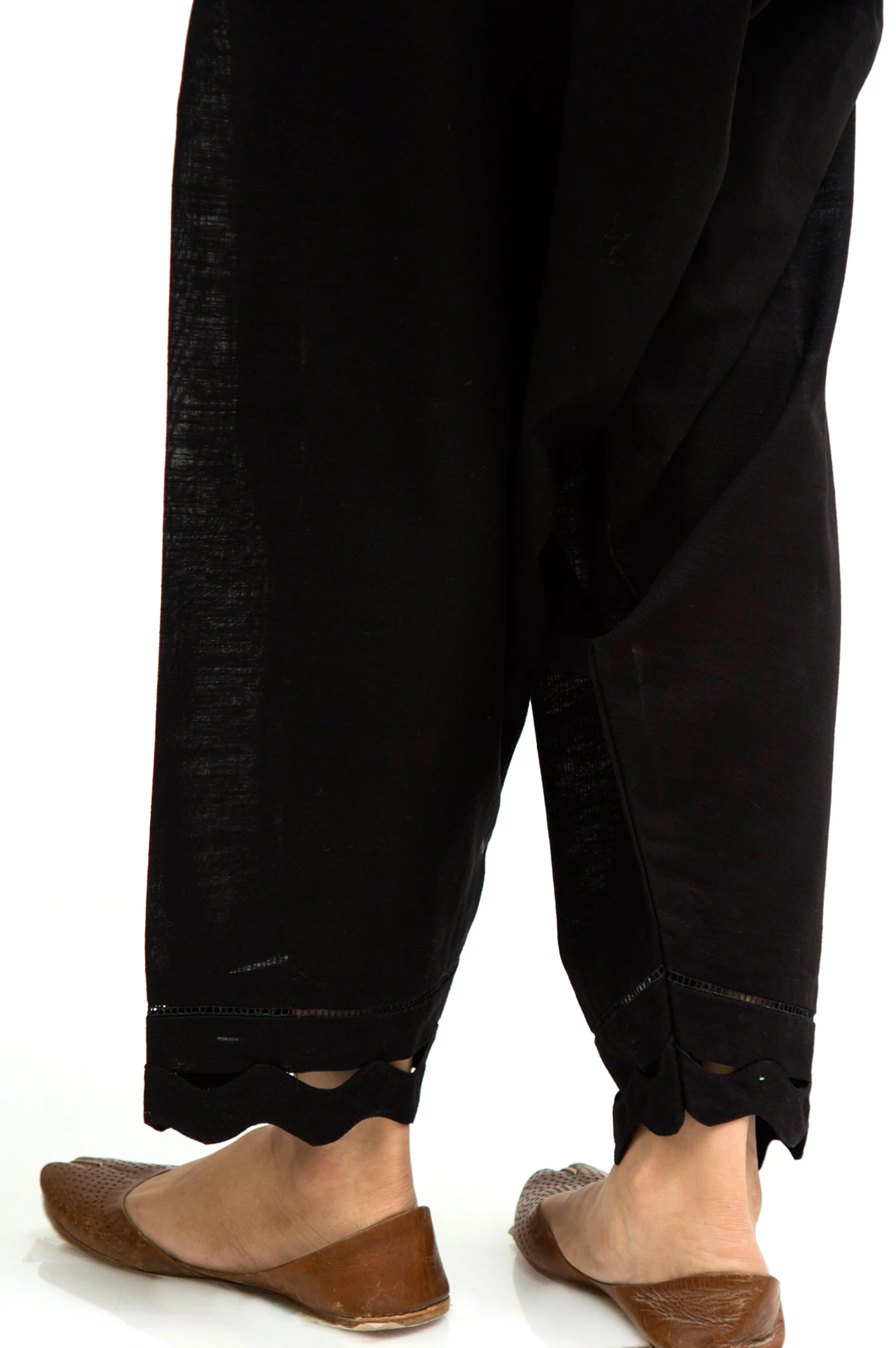 Embellished Stylized Khaddar Shalwar - Charcoal Black - Image 2