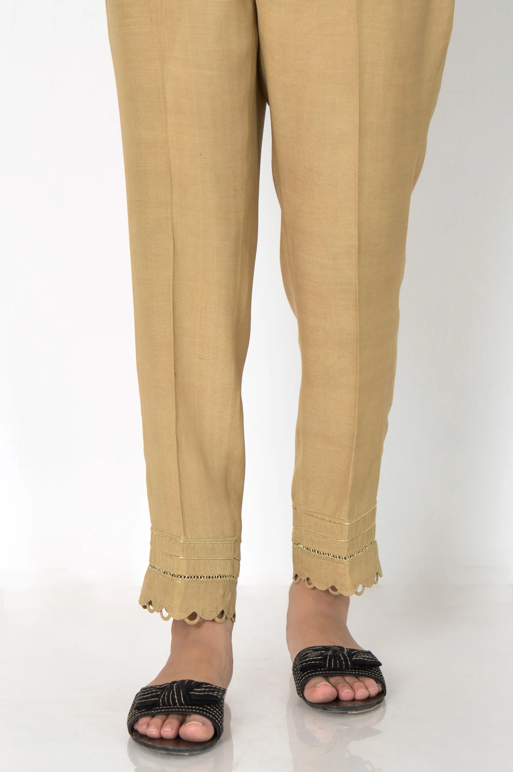Embellished Raw Silk Cigarette Pants - Gold