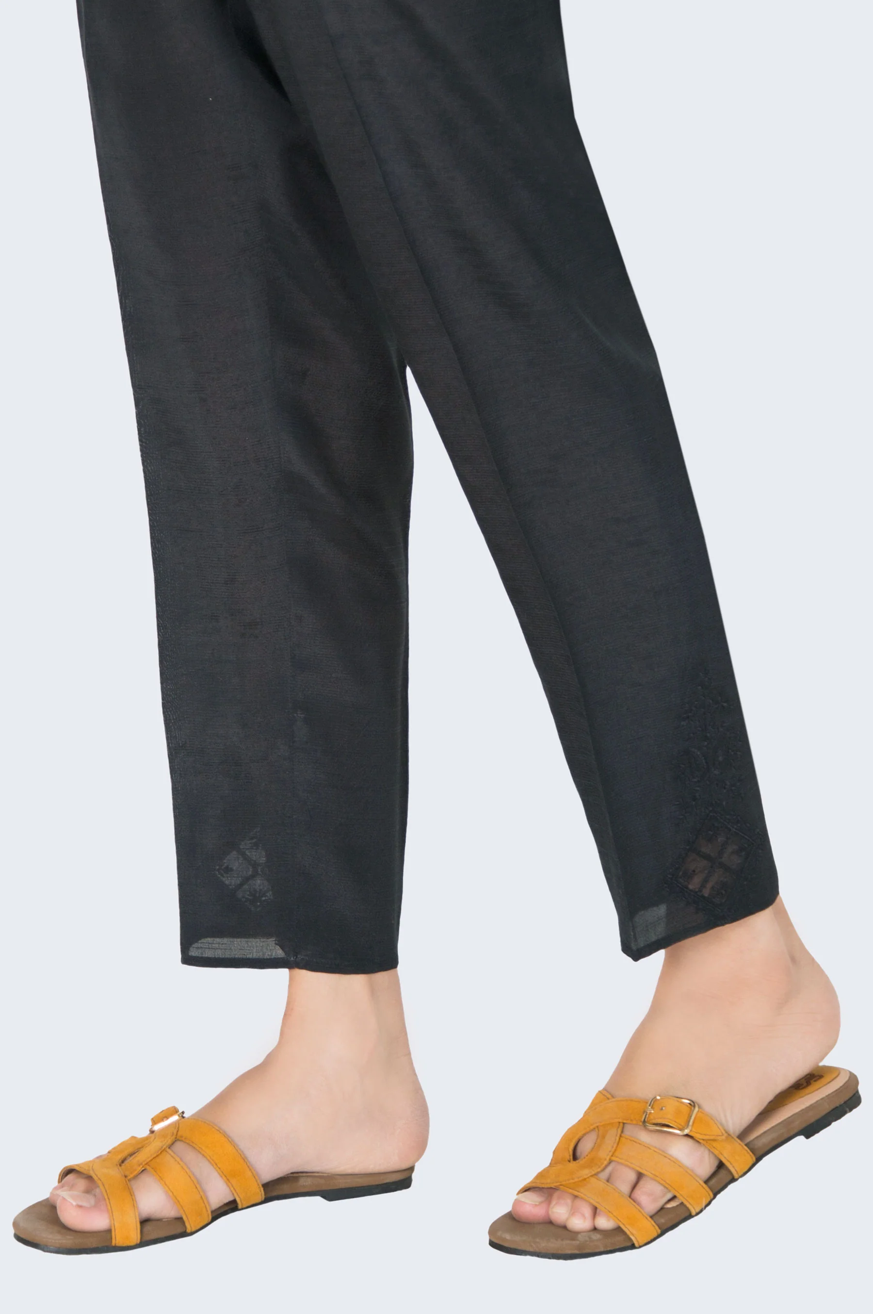 Embellished Raw Silk Cigarette Pants - Black - Image 2