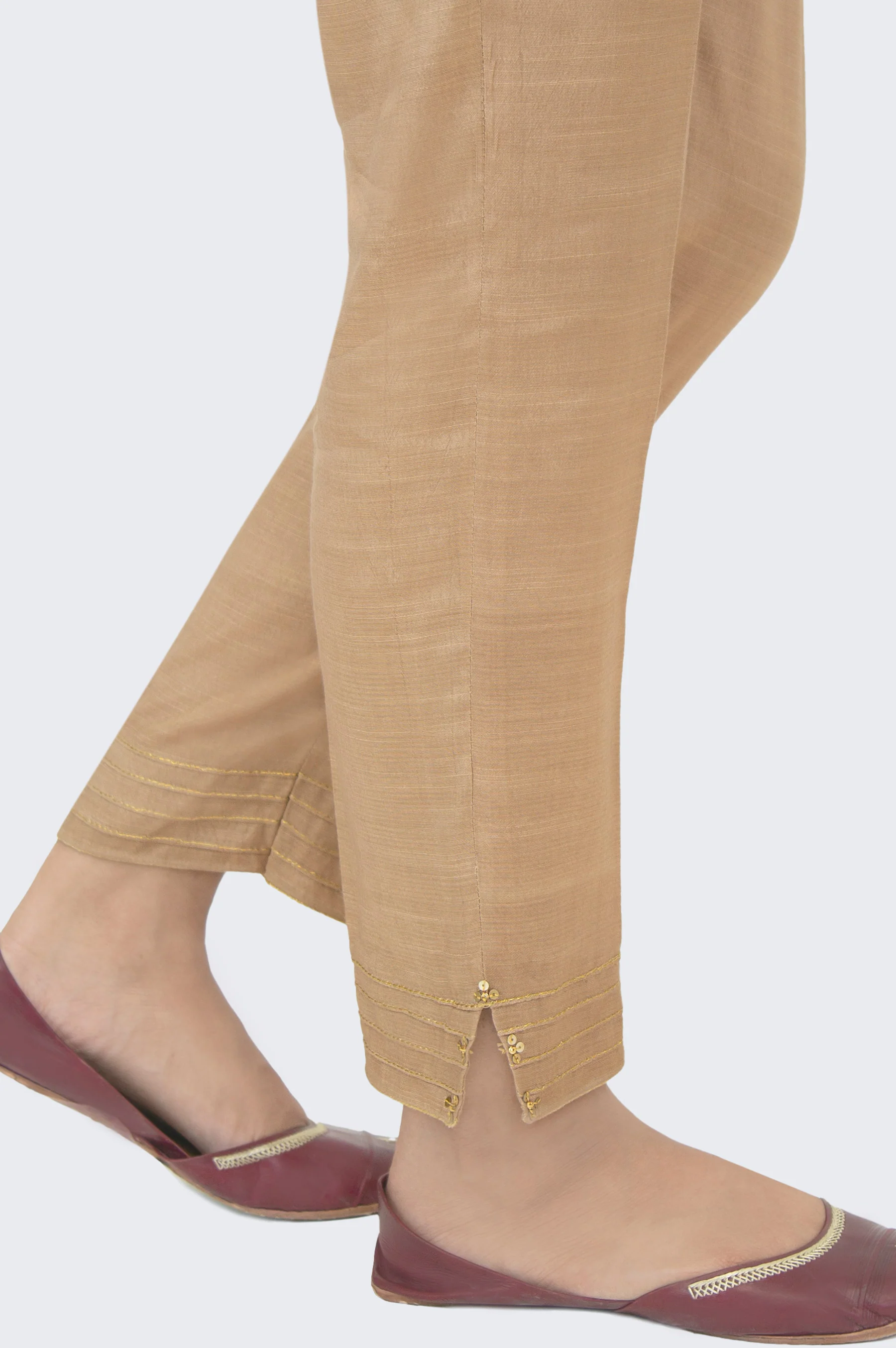 Embellished Rawsilk Cigarette Pants - Sand Beige - Image 2