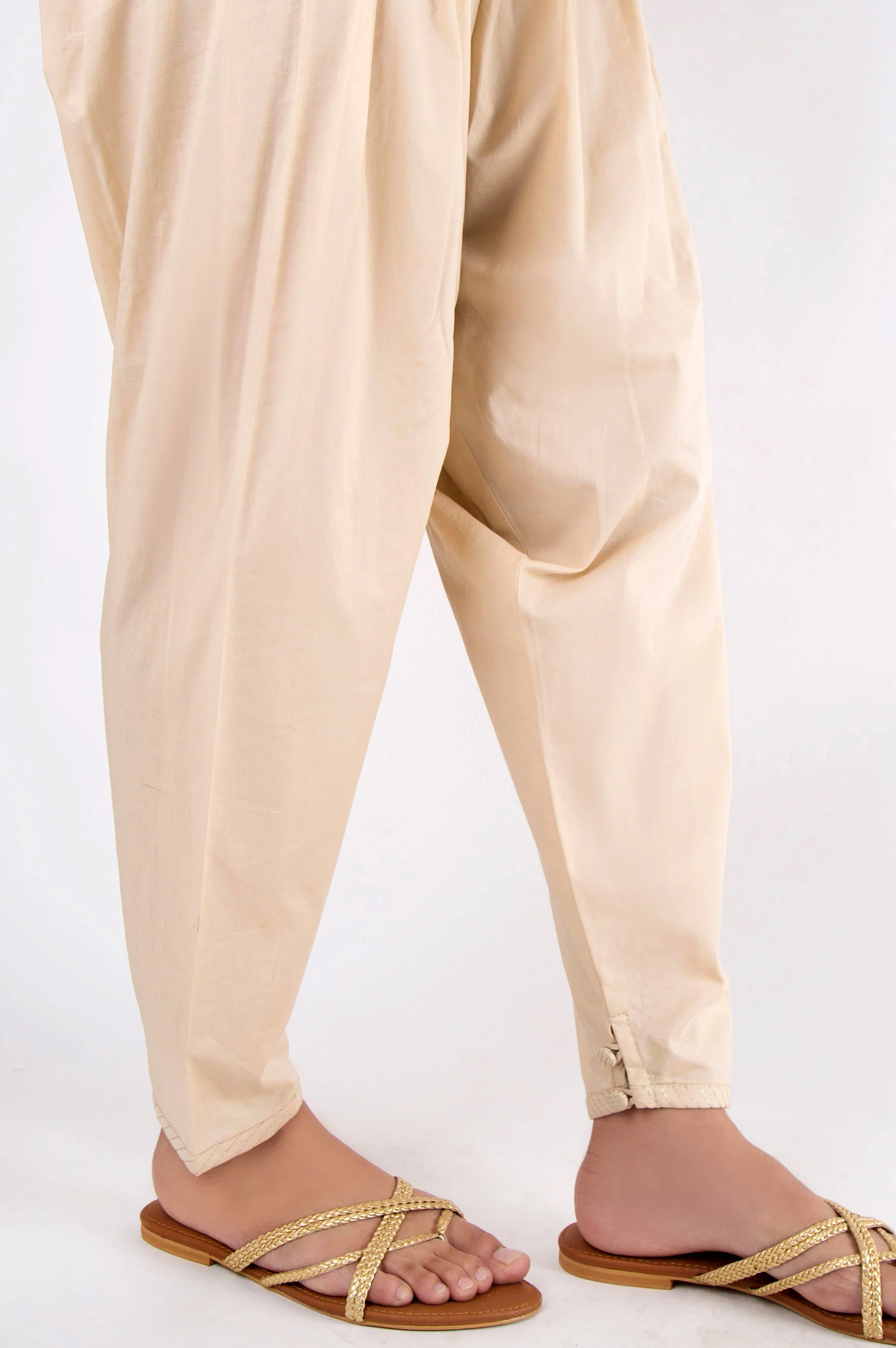 Embellished Cambric Shalwar - Beige - Image 2