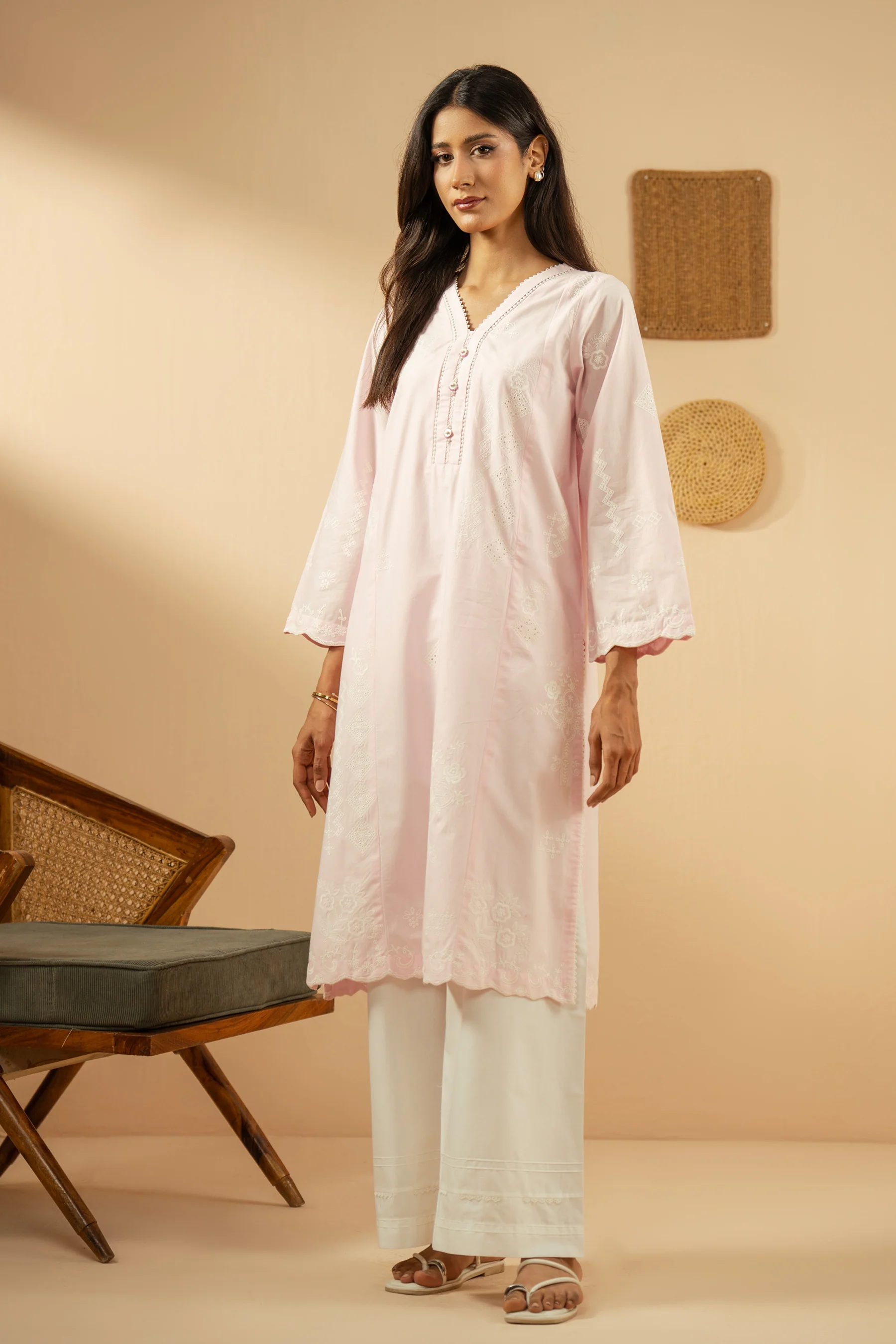 EMBROIDERED CAMBRIC CHIKANKARI STITCHED TOP - Image 3