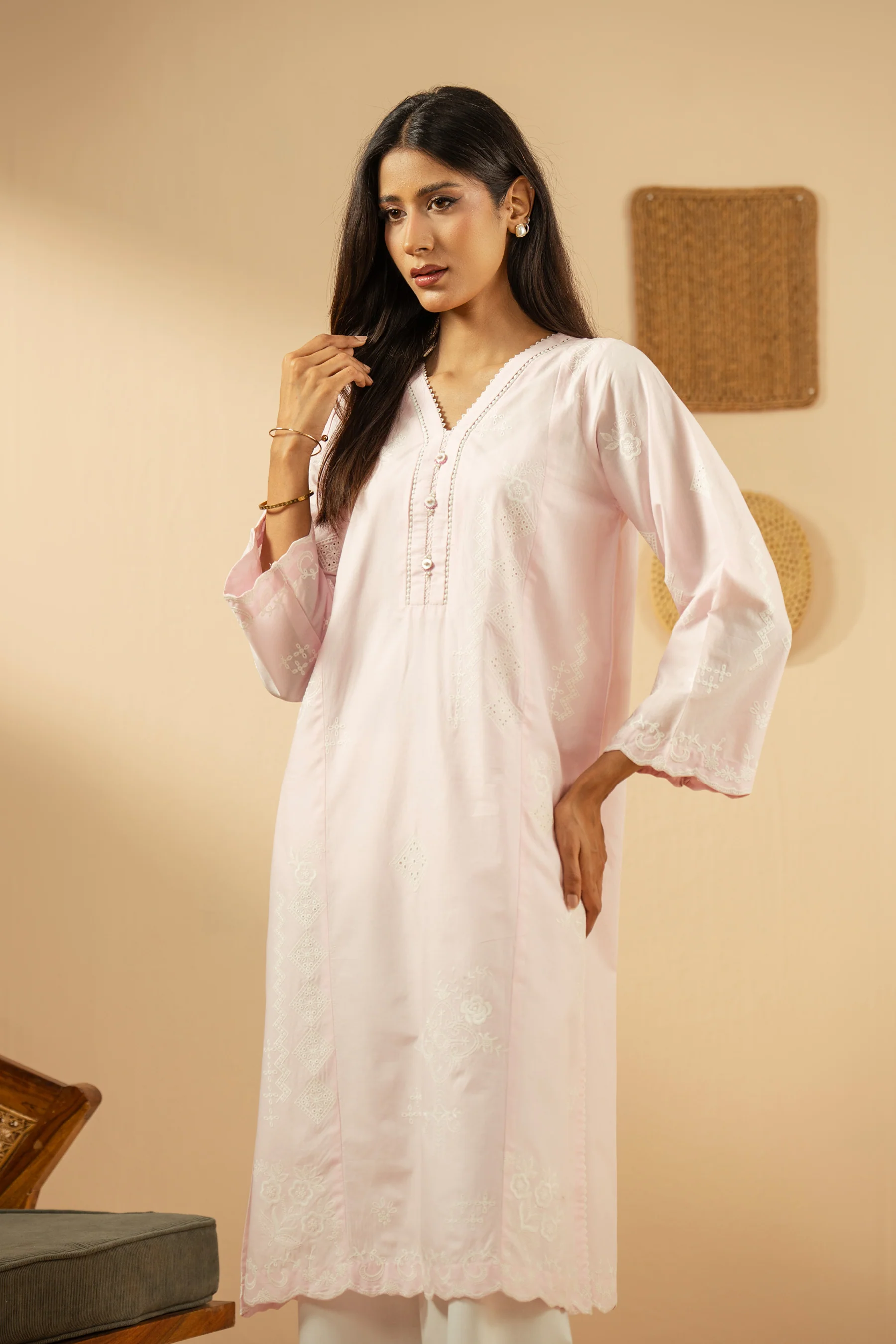 EMBROIDERED CAMBRIC CHIKANKARI STITCHED TOP - Image 6