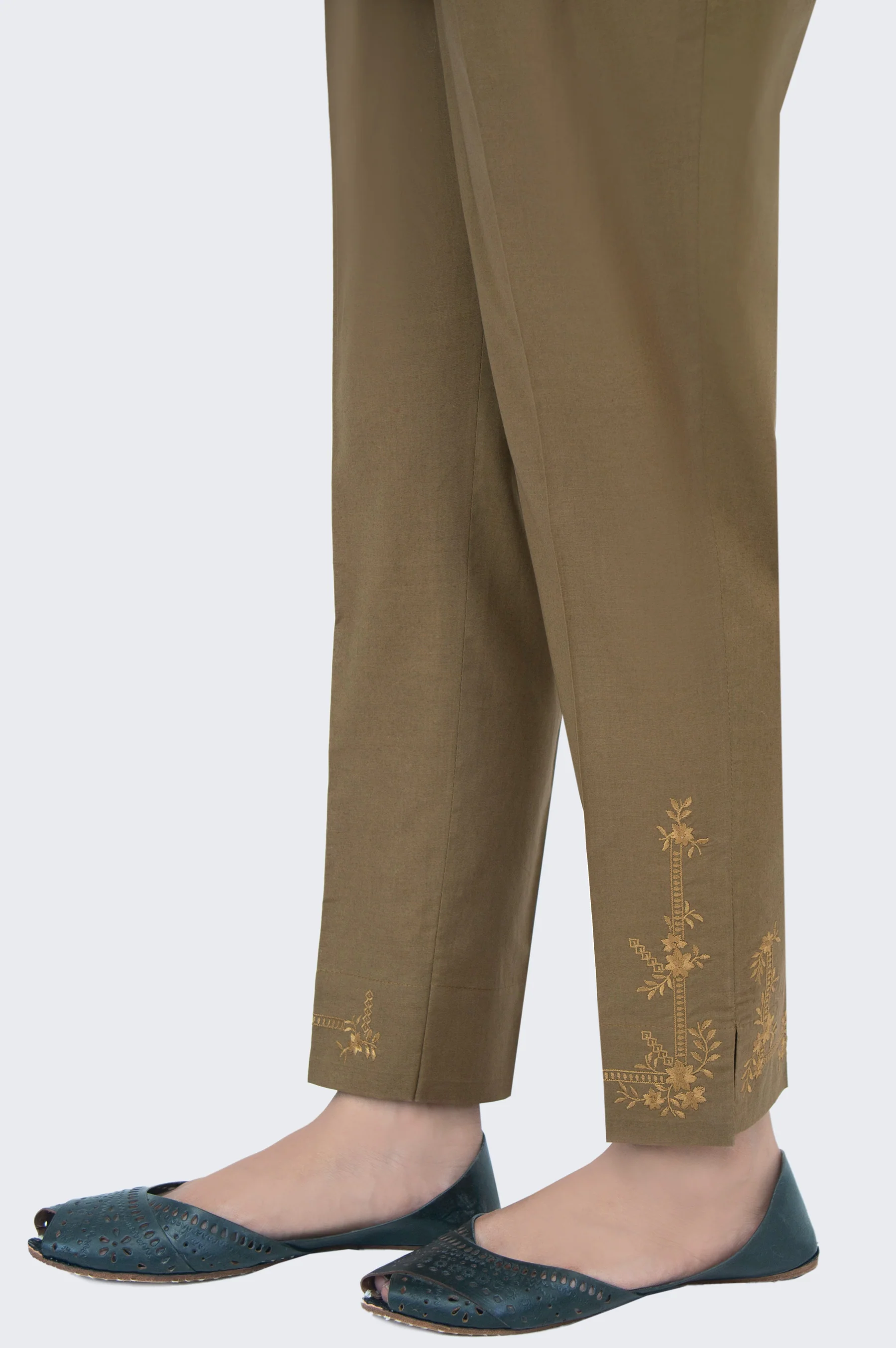 Embroidered Cambric Cigarette Pants - Olive Green - Image 2