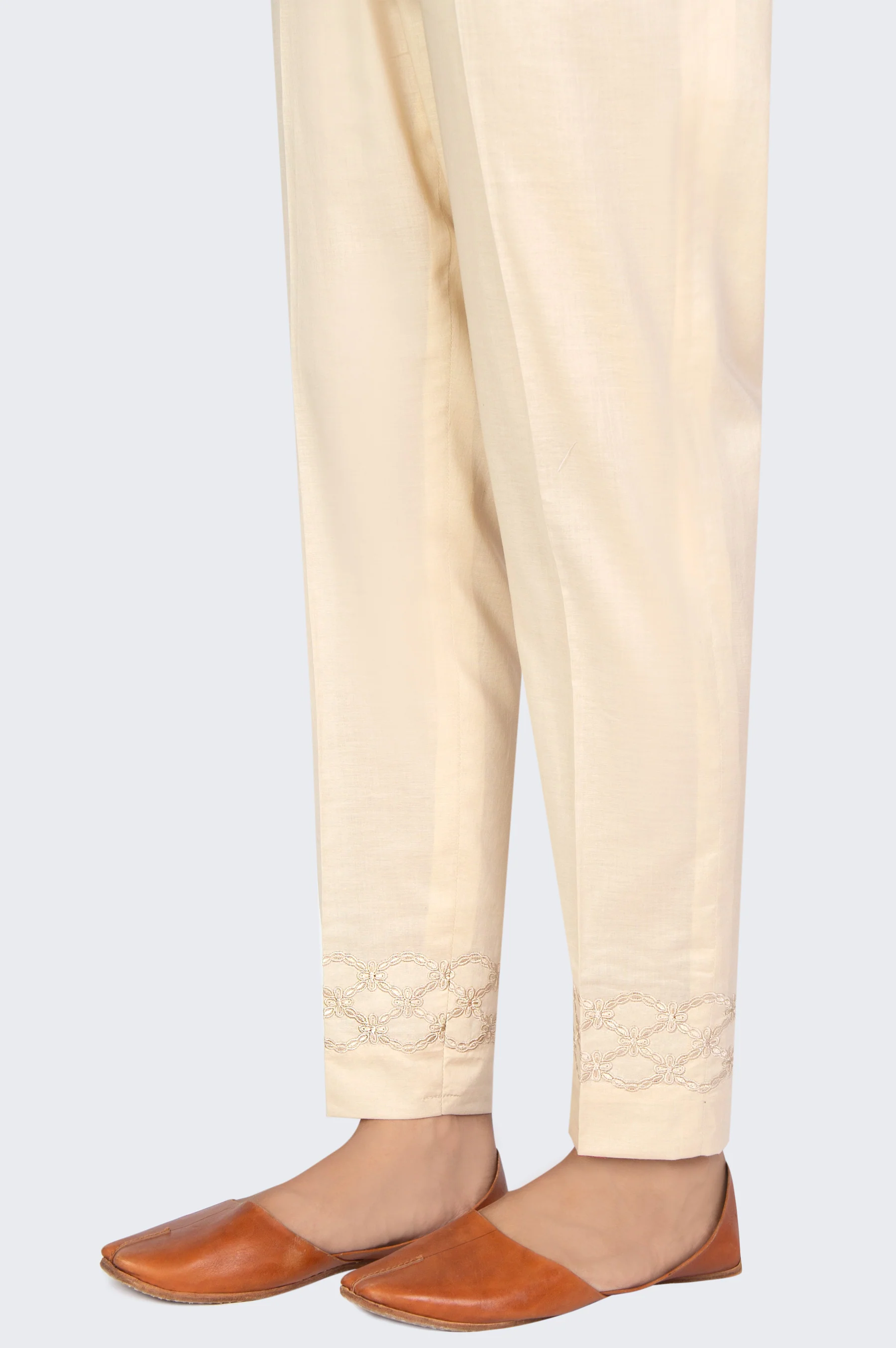 Embroidered Cambric Cigeratte Pants - Beige - Image 2