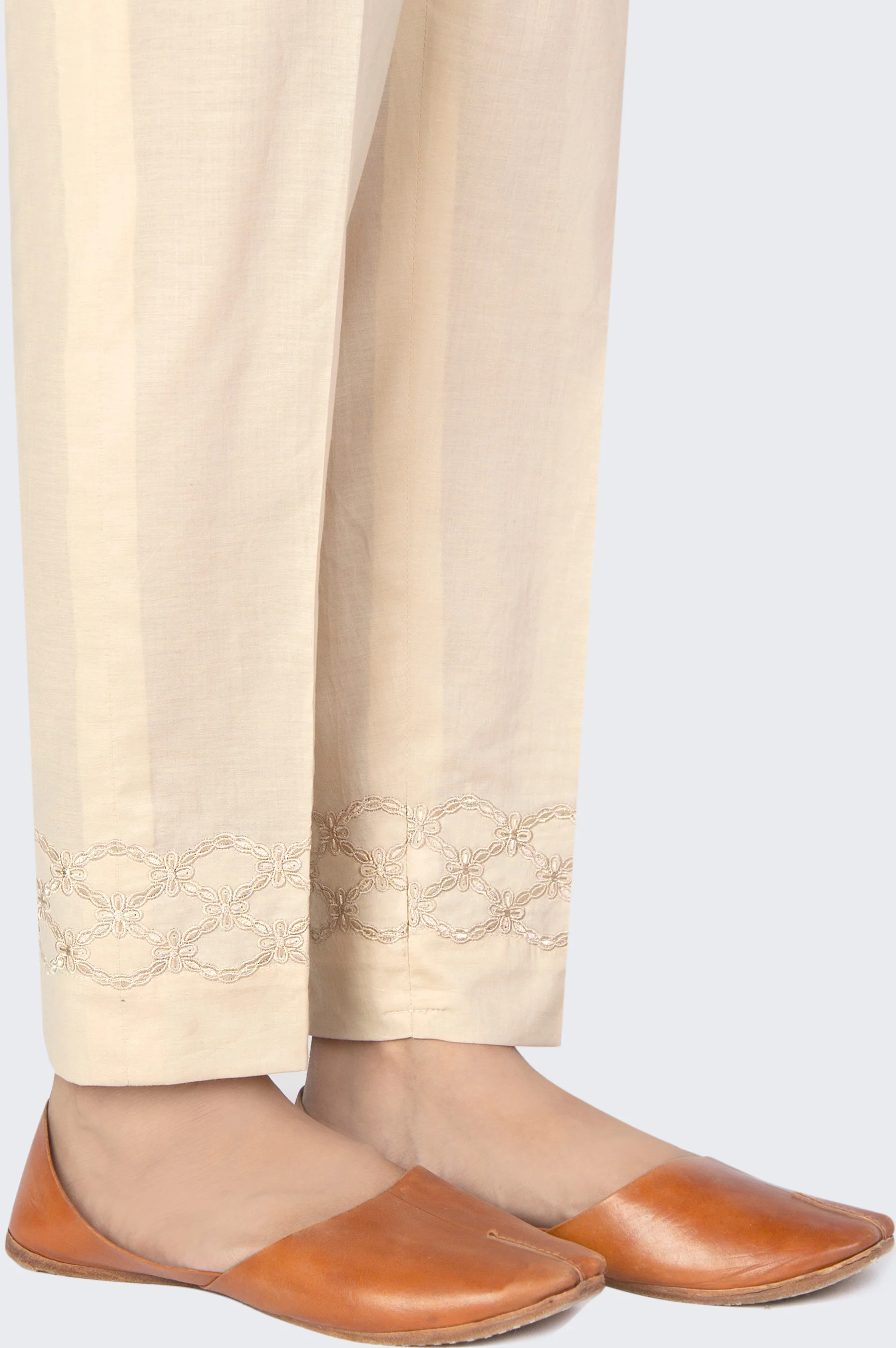 Embroidered Cambric Cigeratte Pants - Beige - Image 3