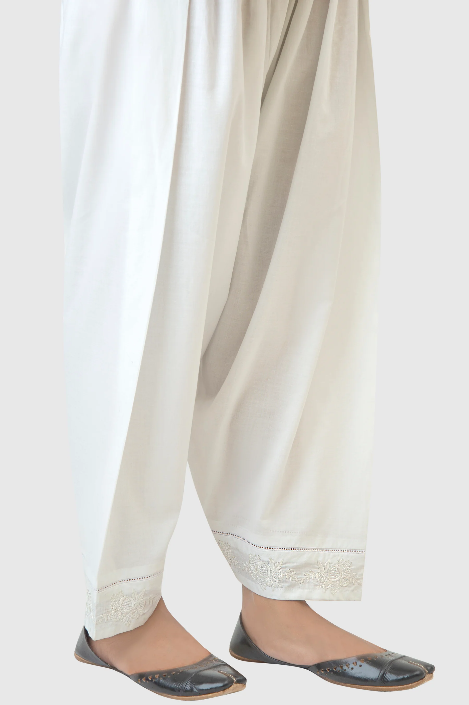 Embroidered Cambric Shalwar - Frost White - Image 2