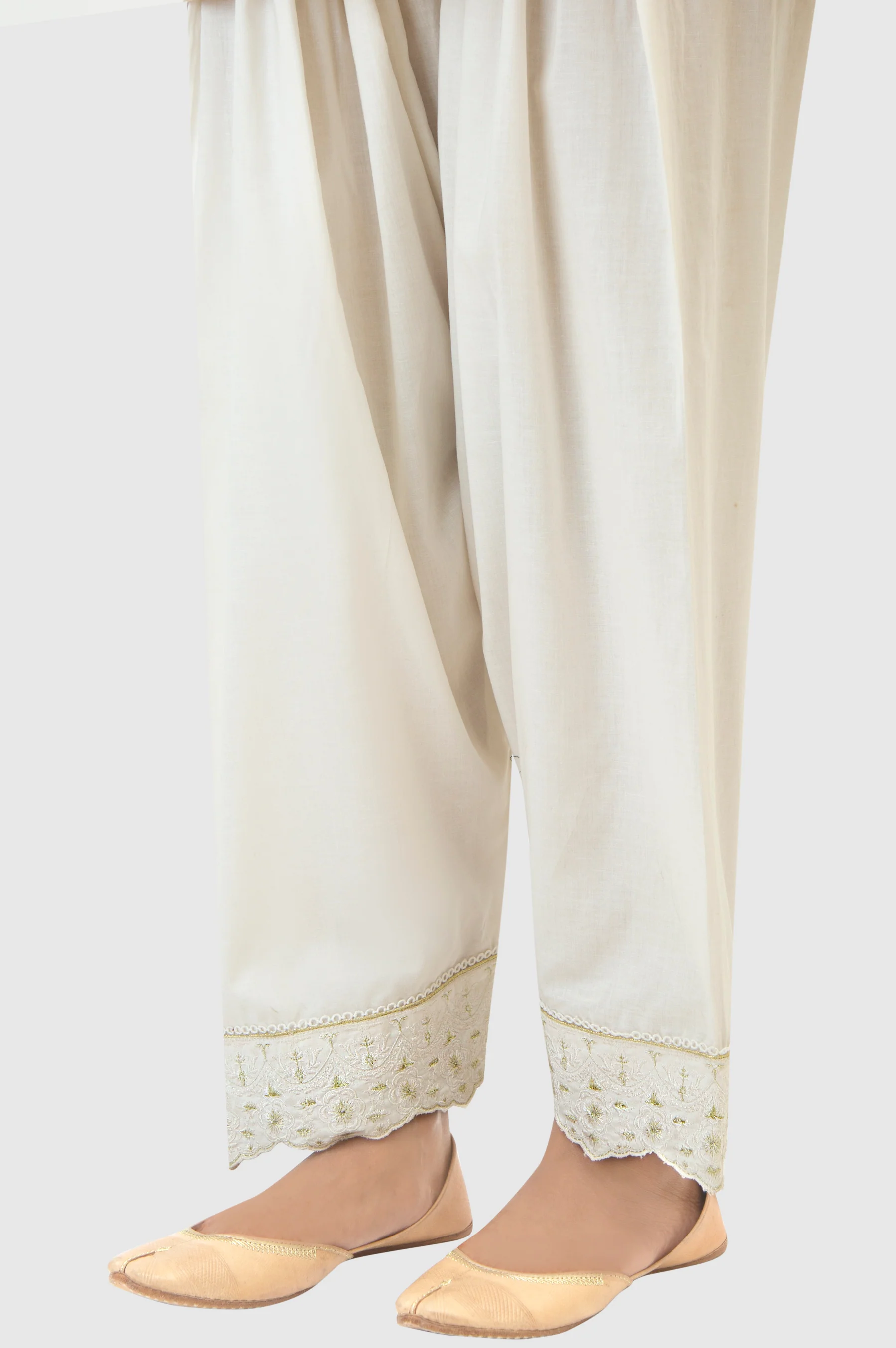 Embroidered Cambric Shalwar - Off-White - Image 2