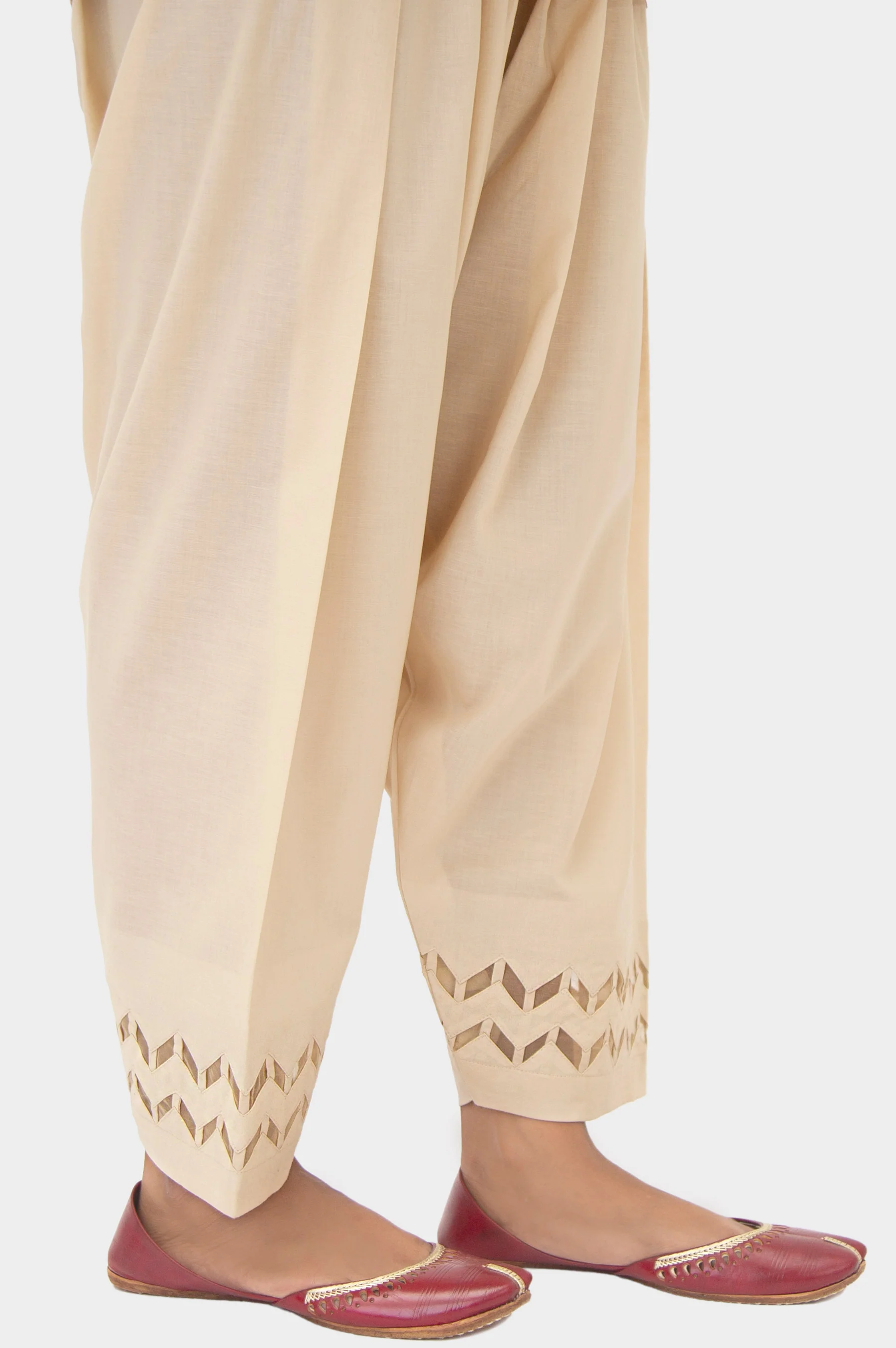 Embellished Cambric Shalwar - Beige - Image 3