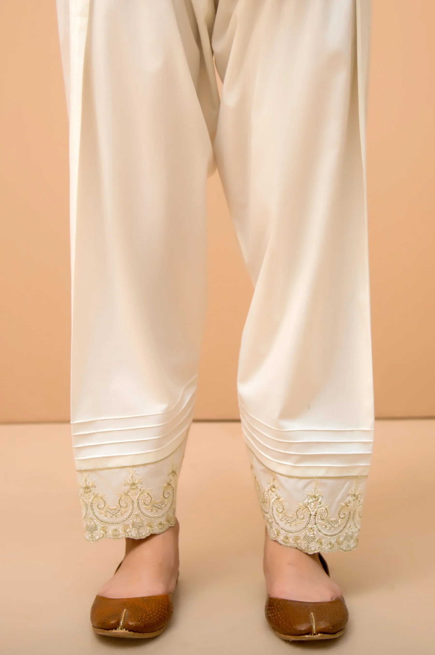 Embroidered Cambric Shalwar - White