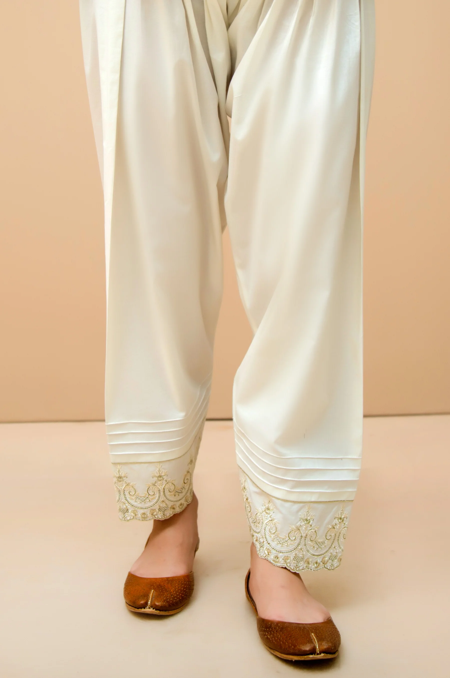Embroidered Cambric Shalwar - White - Image 4