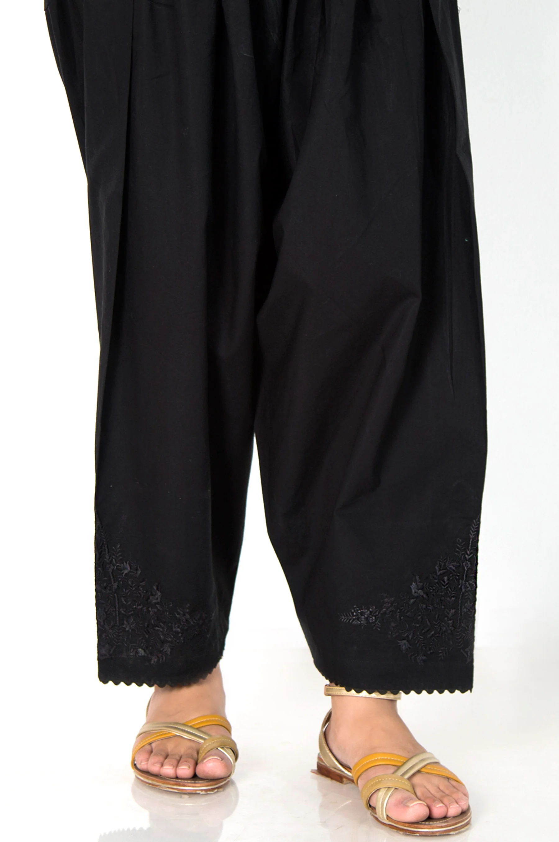 Embroidered Cambric Shalwar - Black - Image 3