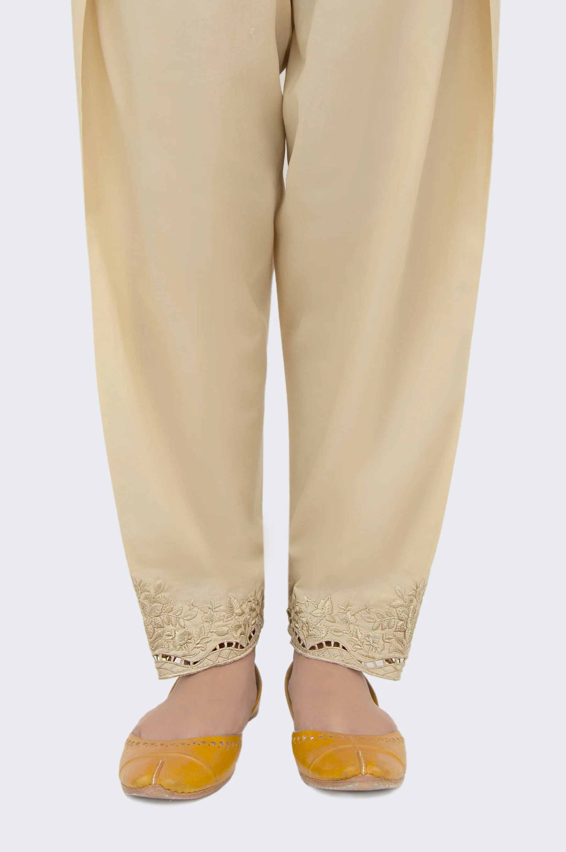 Embroidered Cambric Shalwar - Beige - Image 2
