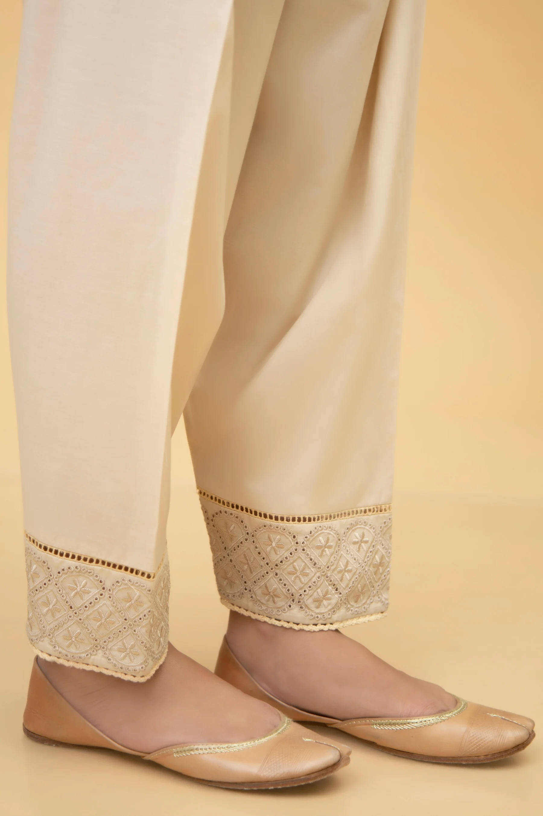 Embroidered Cambric Shalwar - Beige - Image 2