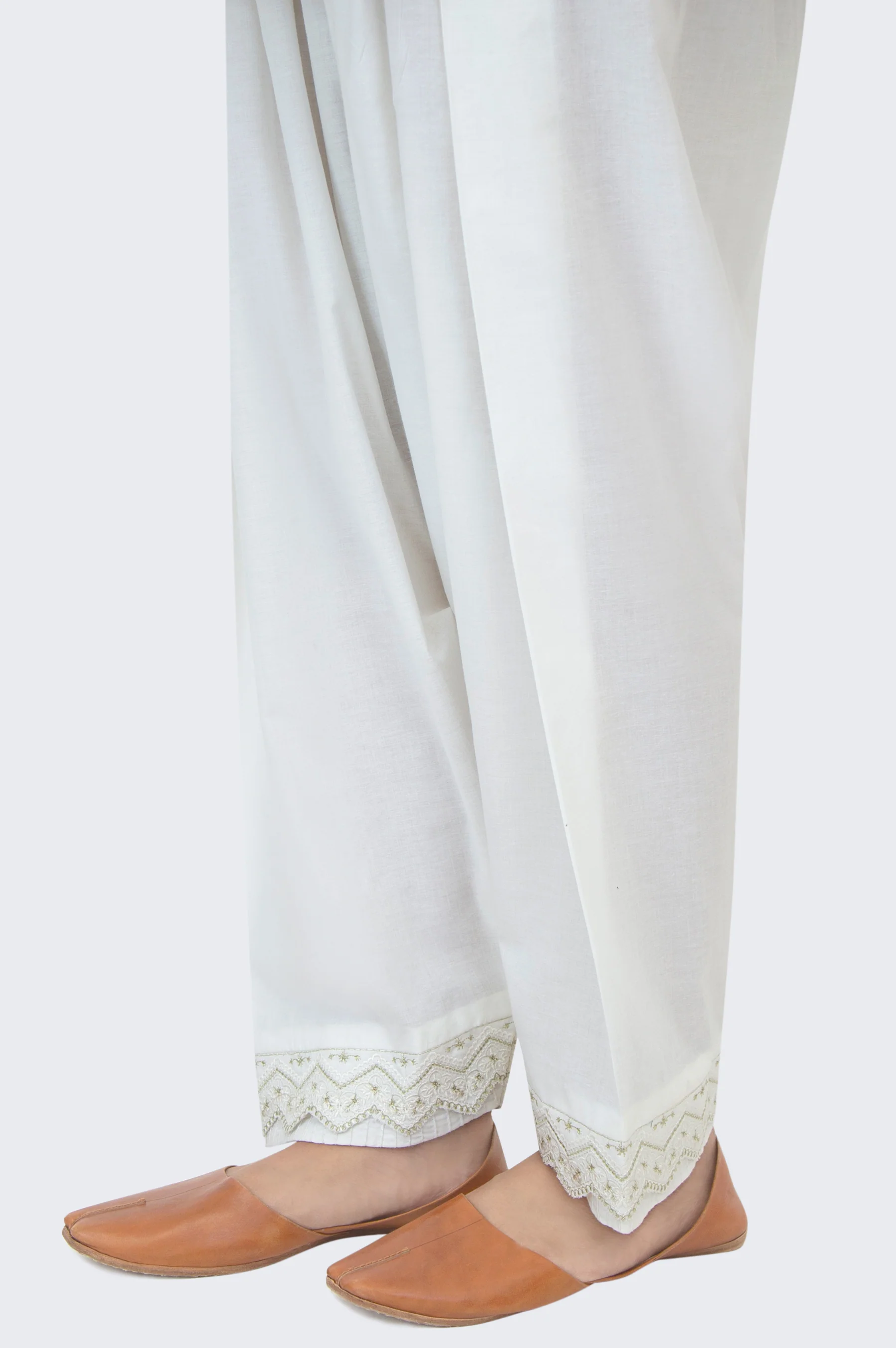 Embroidered Cambric Shalwar - White - Image 2