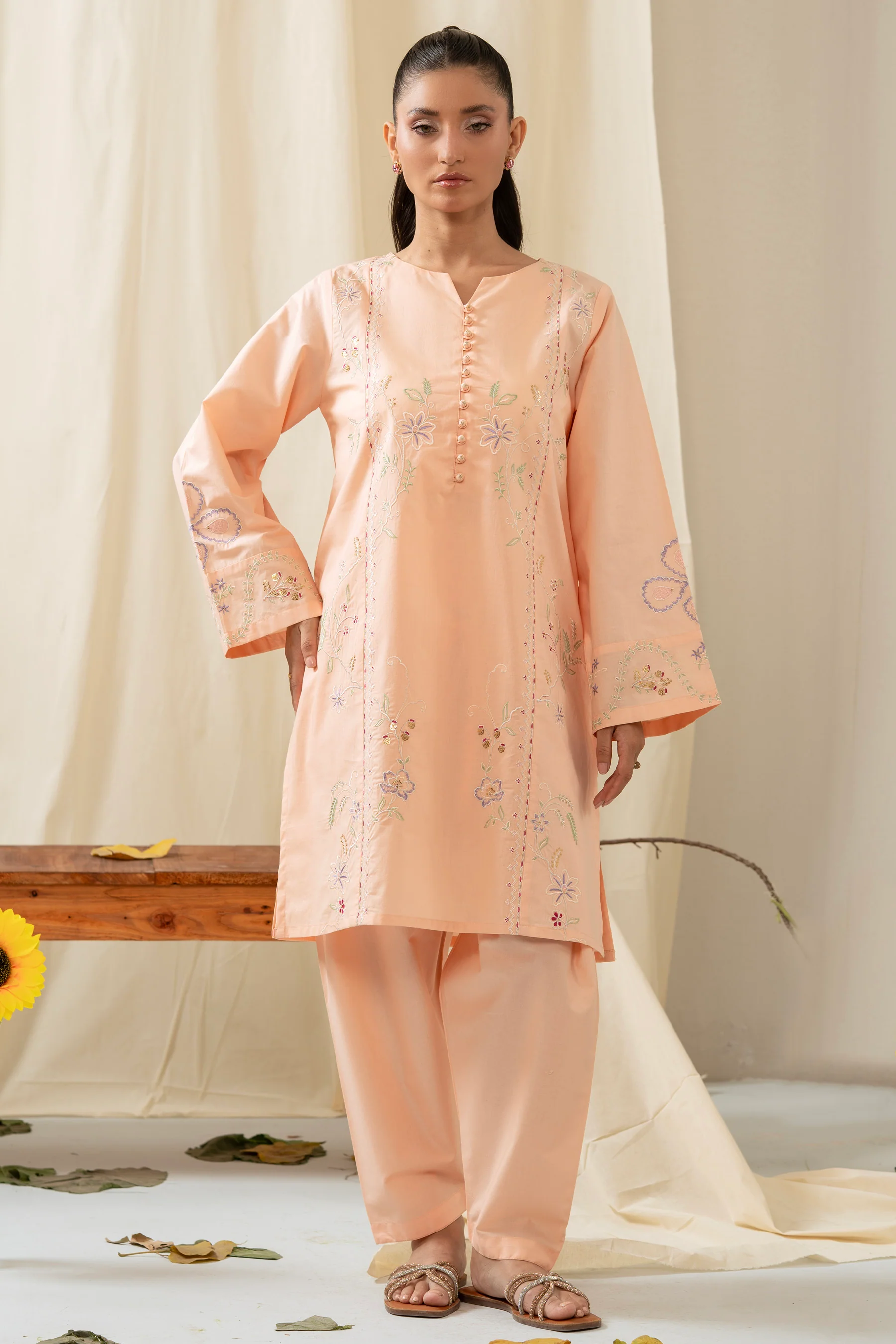 EMBROIDERED CAMBRIC STITCHED 2 PIECE SUIT (FACTORY E-OUTLET)