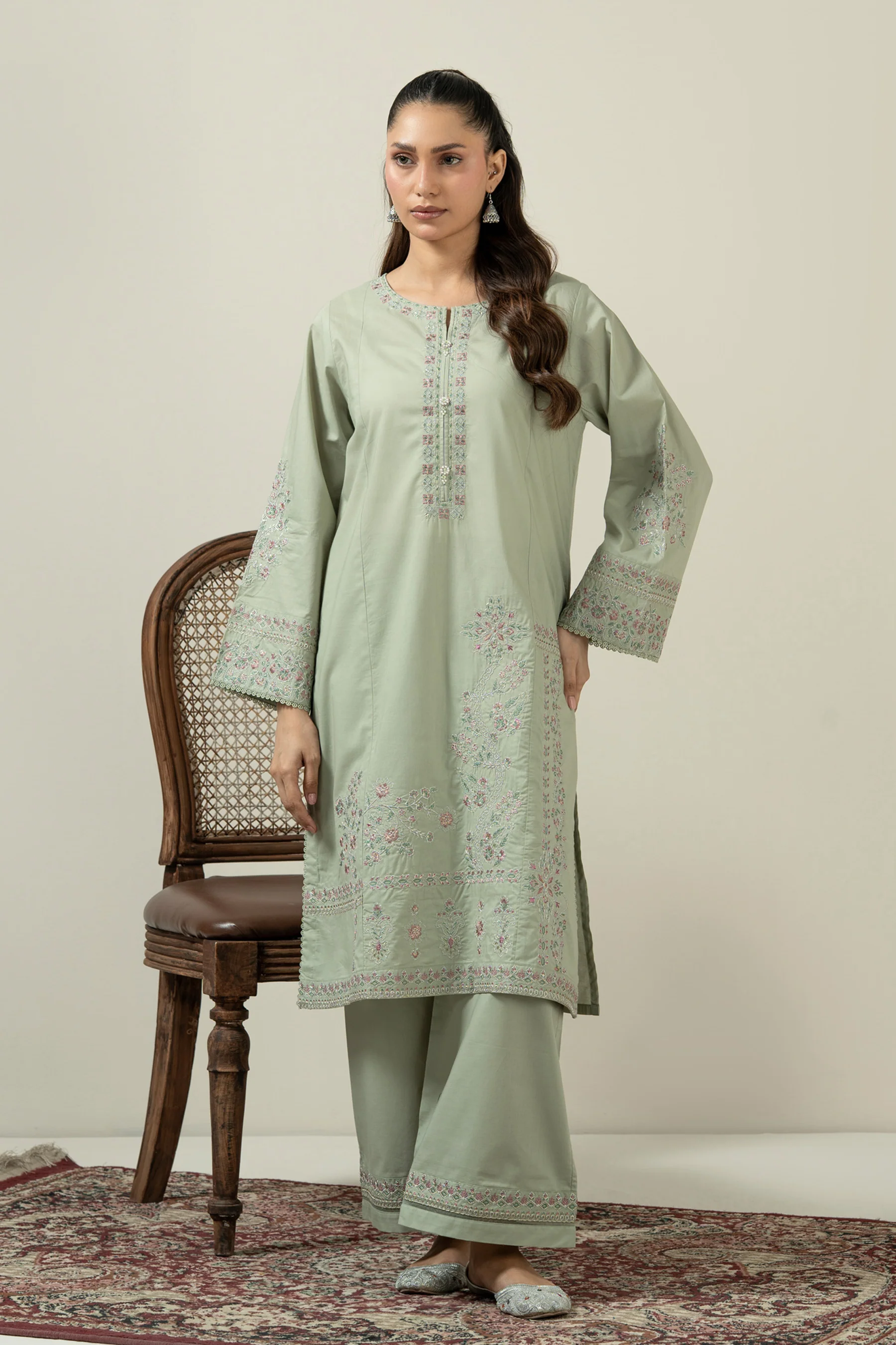 EMBROIDERED CAMBRIC STITCHED SHIRT BOTTOM SUIT