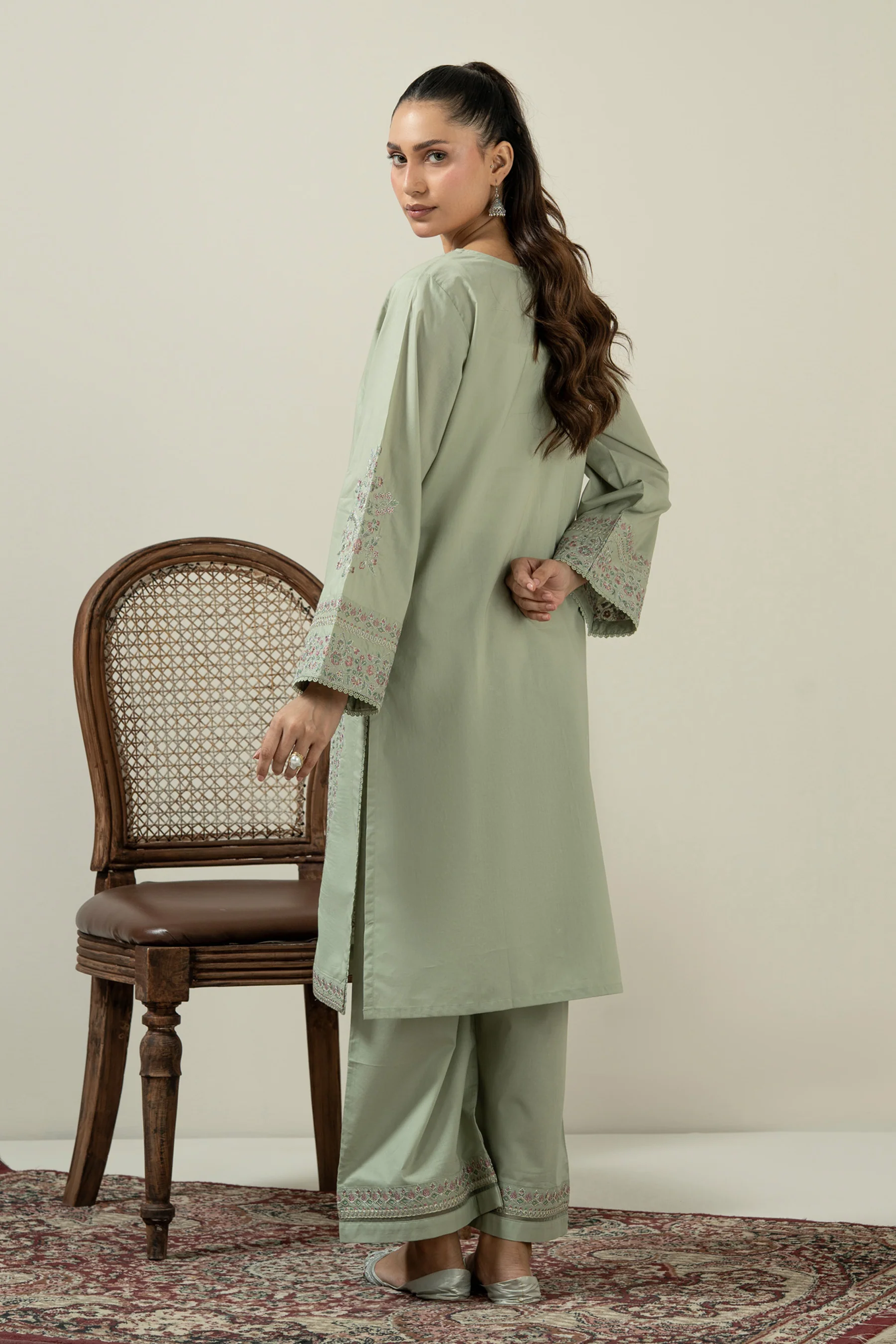 EMBROIDERED CAMBRIC STITCHED SHIRT BOTTOM SUIT - Image 6