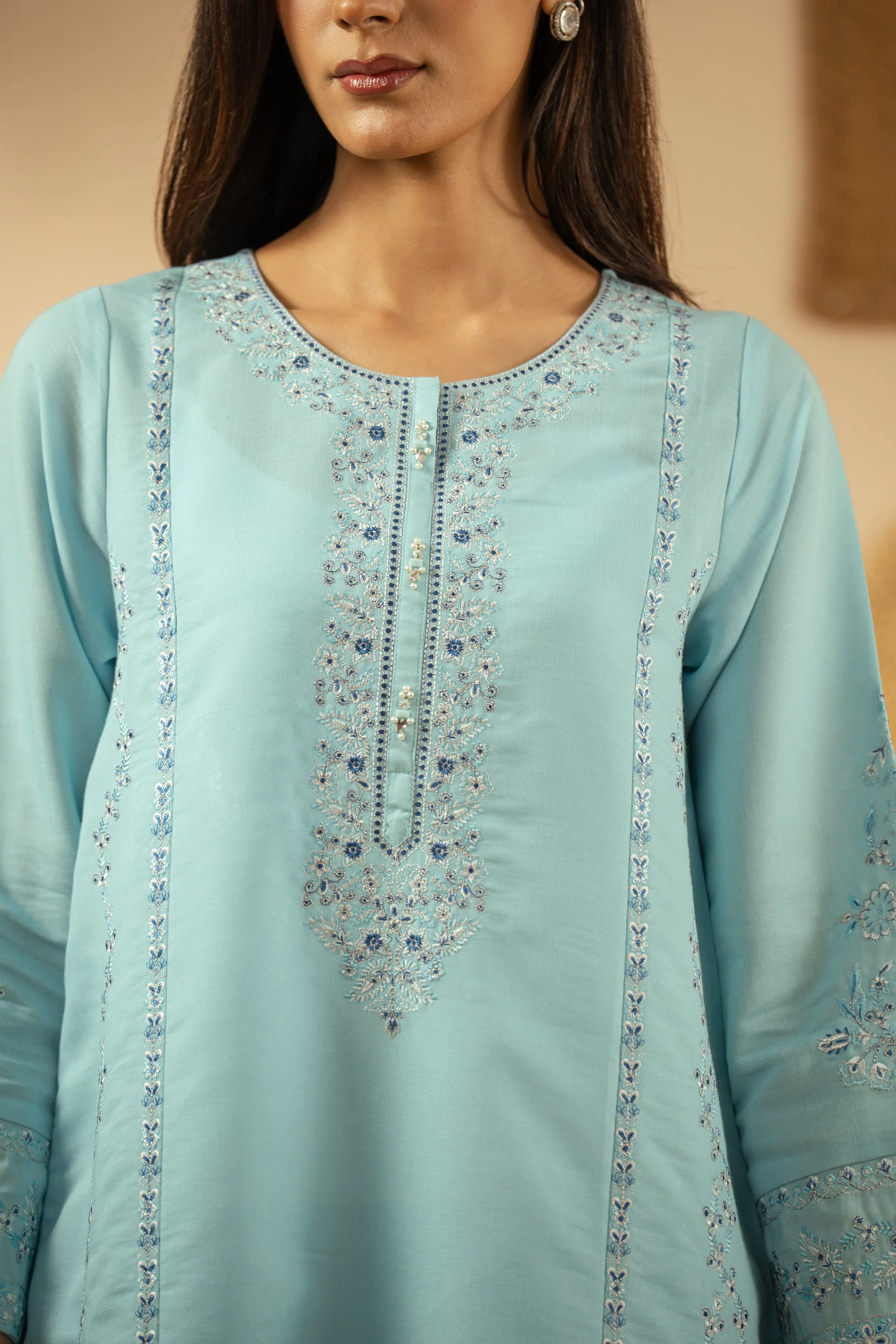 EMBROIDERED CAMBRIC ZARI STITCHED 2 PIECE SUIT - Image 10