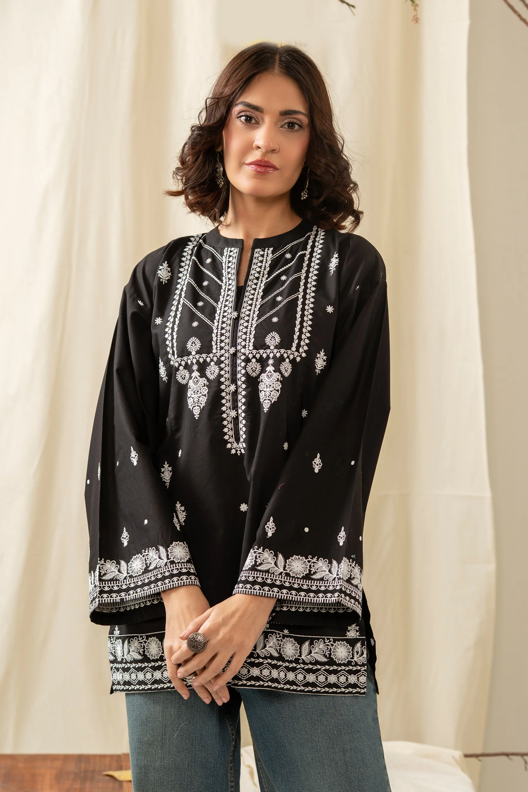 EMBROIDERED CHIKANKARI CAMBRIC STITCHED 1 PIECE SHIRT - Image 5