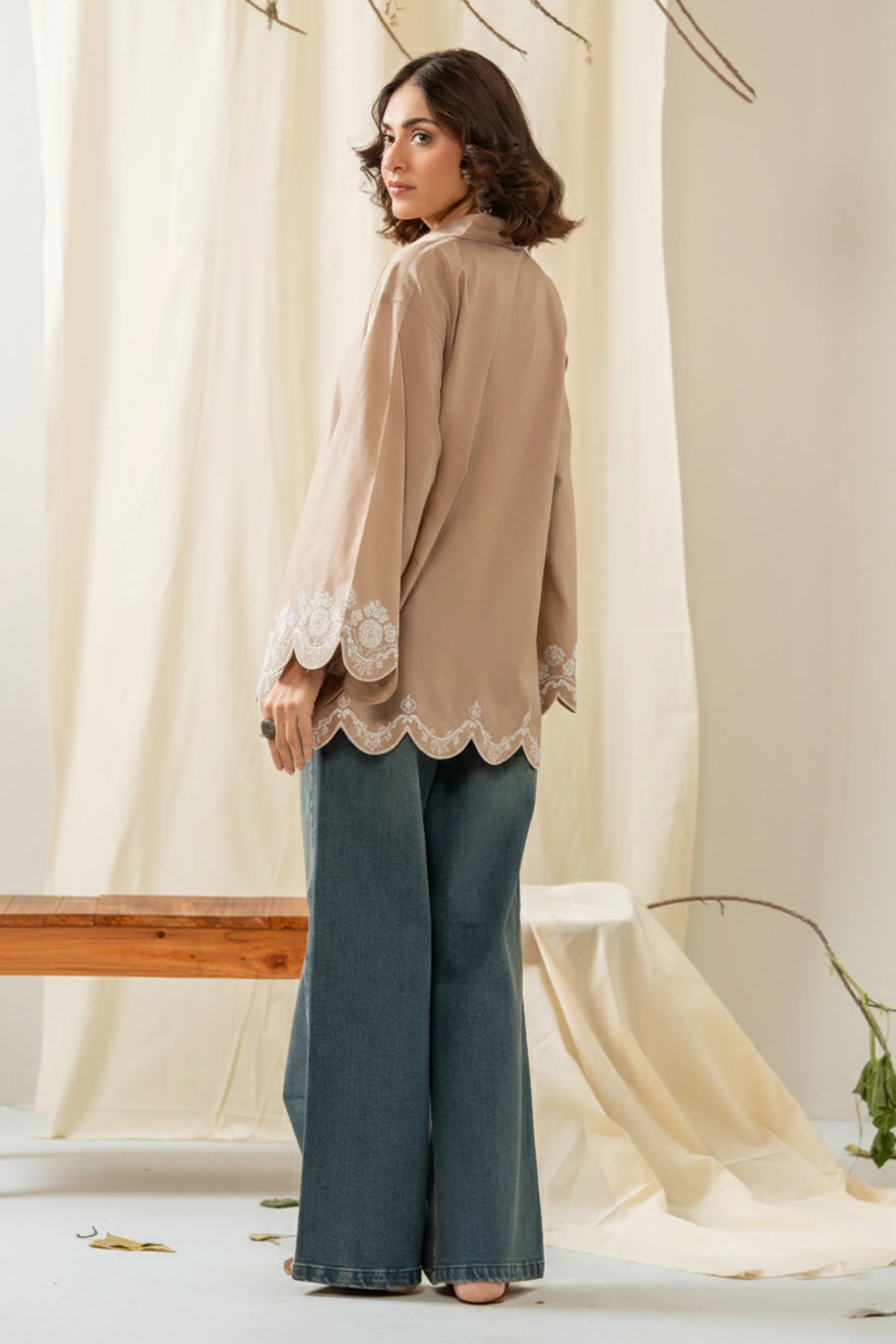 EMBROIDERED CHIKANKARI CAMBRIC STITCHED 1 PIECE SHIRT - Image 4